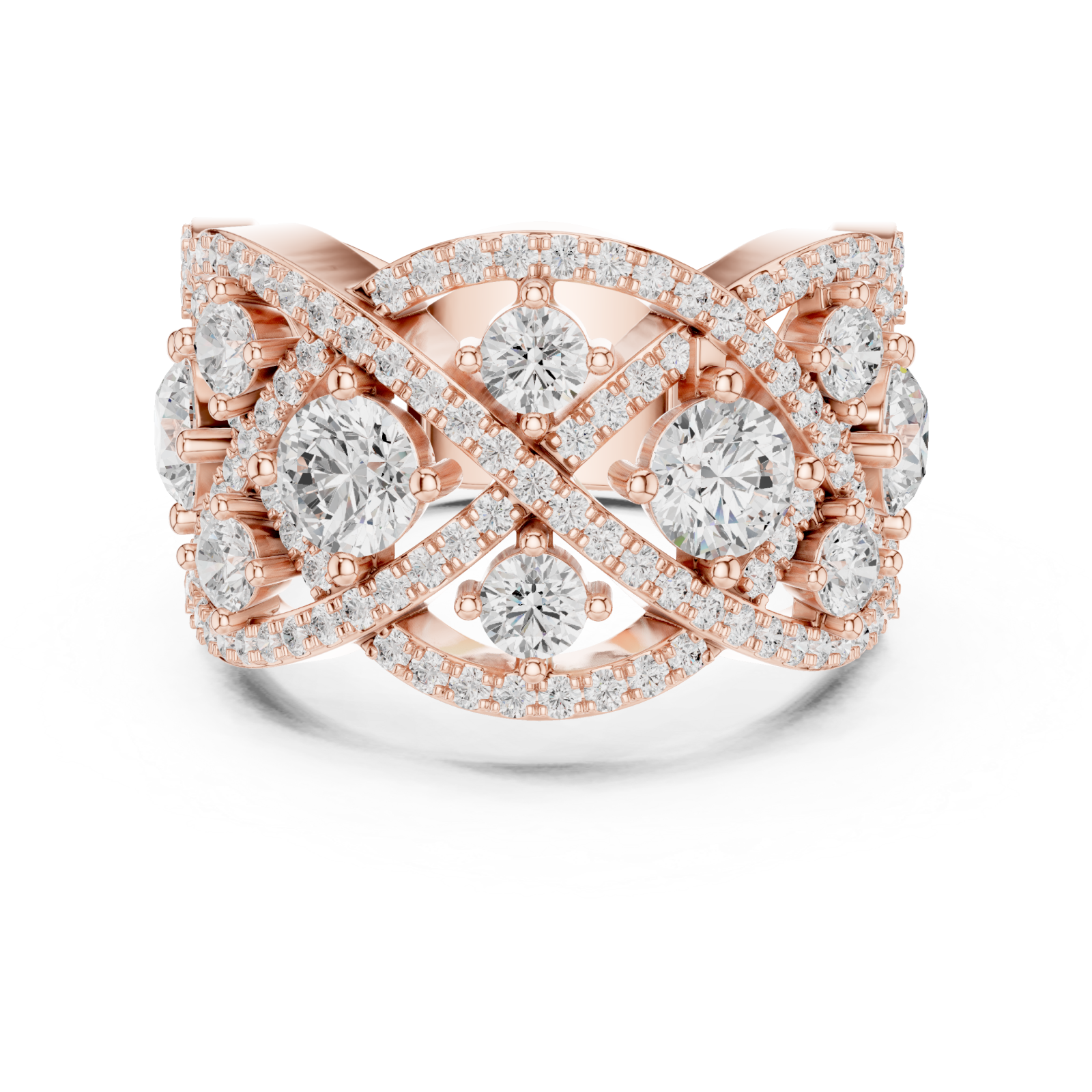  Rose Gold Cherished Aurora Spiral Statement Band Ring Front View