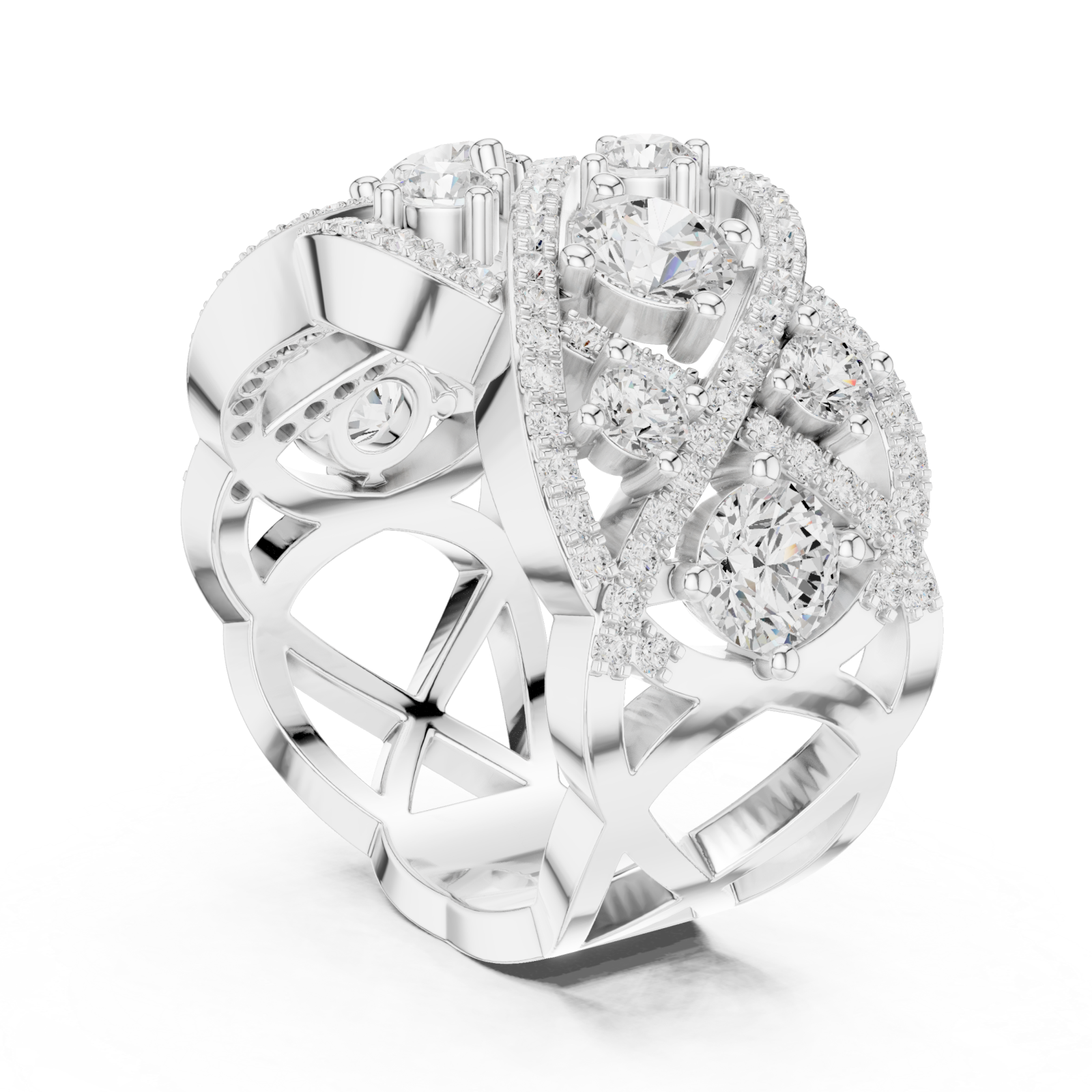  White Gold Cherished Aurora Spiral Statement Band Ring Left View