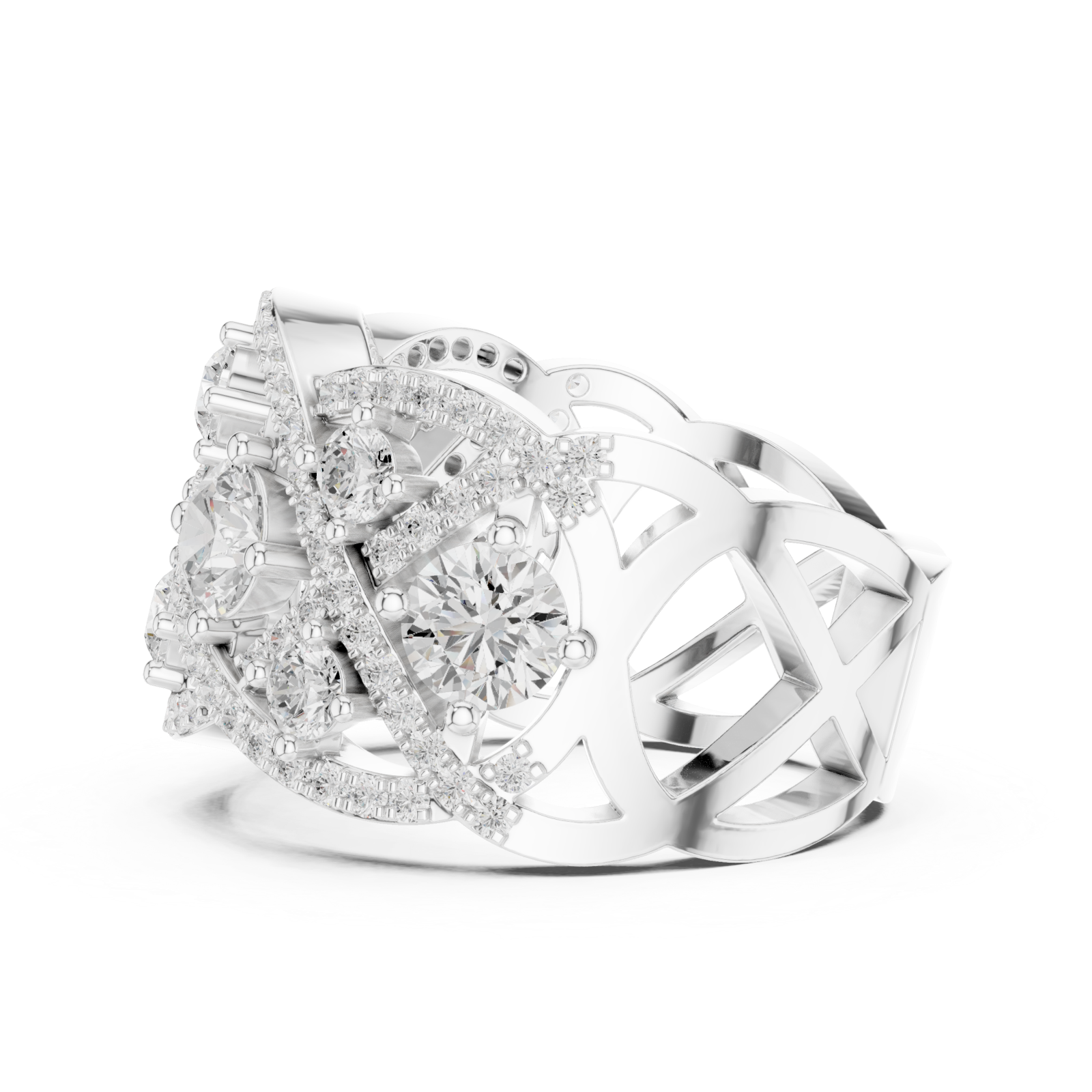  White Gold Cherished Aurora Spiral Statement Band Ring Side View