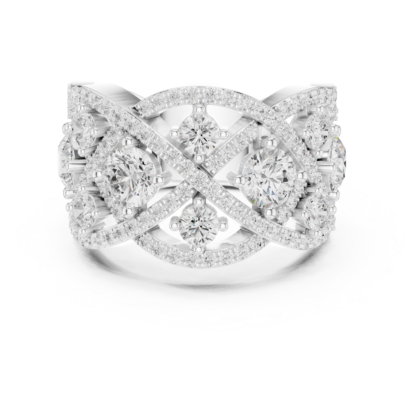  White Gold Cherished Aurora Spiral Statement Band Ring Front View