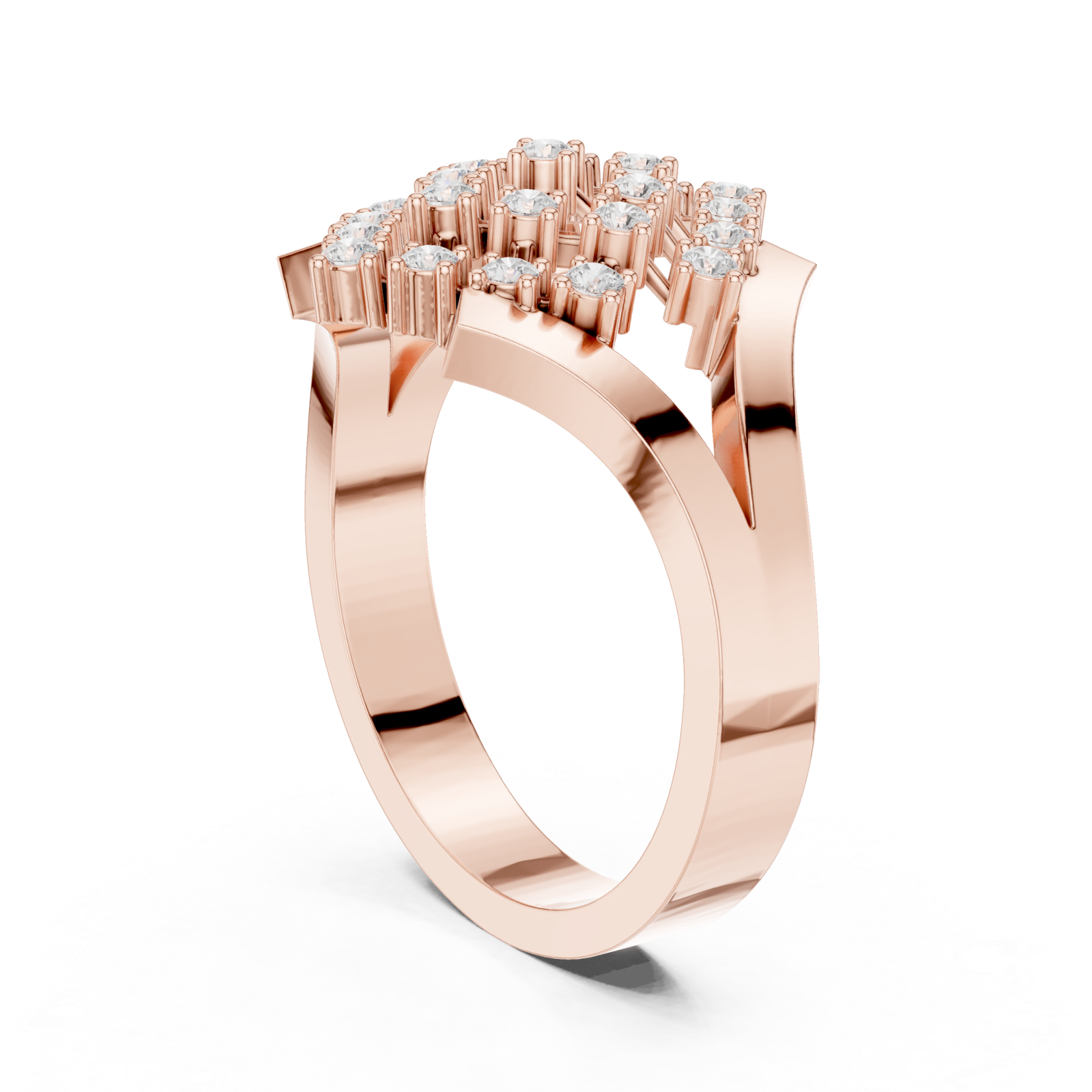  Rose Gold Twilight Cascade Layered Geometric Ring Left View