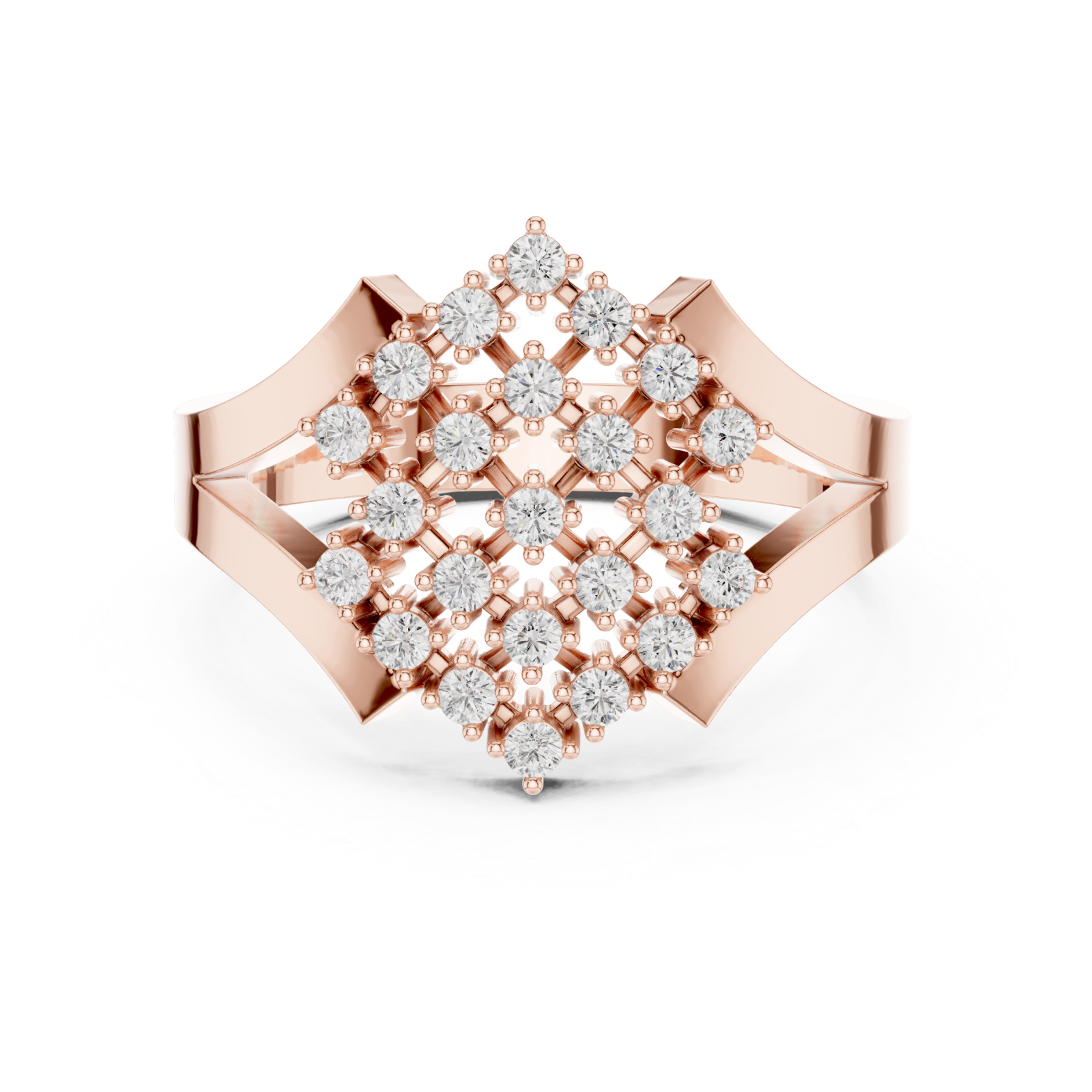  Rose Gold Twilight Cascade Layered Geometric Ring Front View