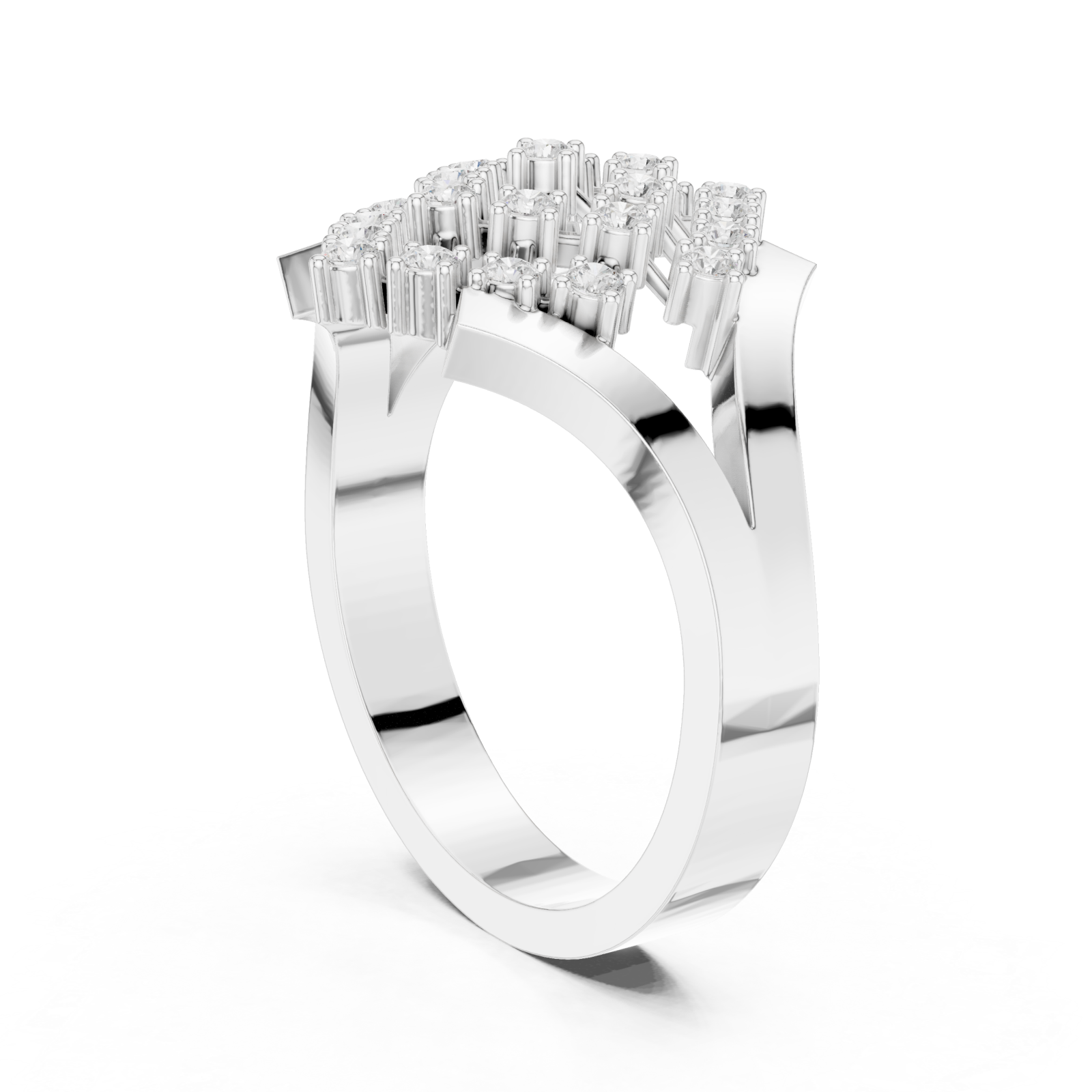  White Gold Twilight Cascade Layered Geometric Ring Left View