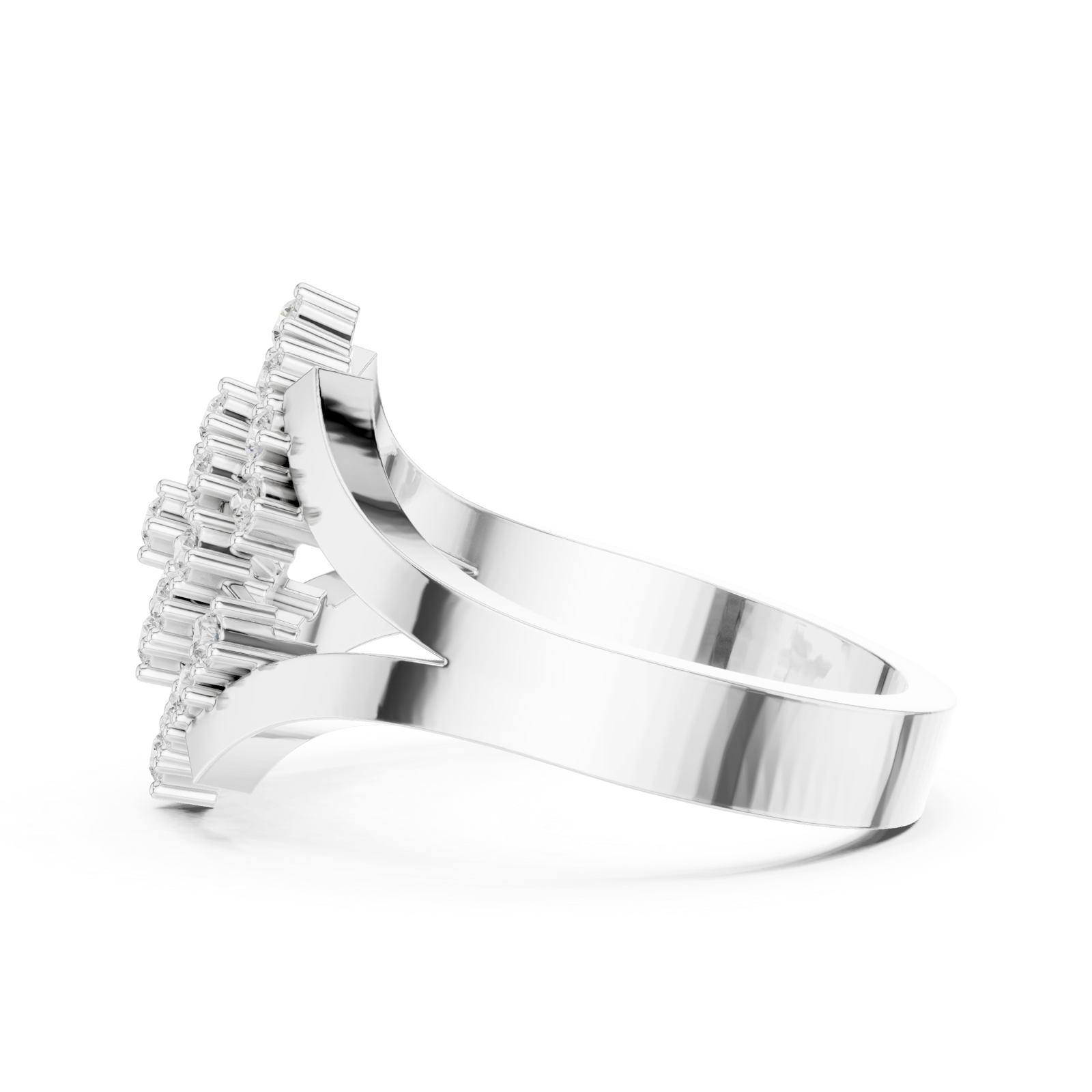  White Gold Twilight Cascade Layered Geometric Ring Side View