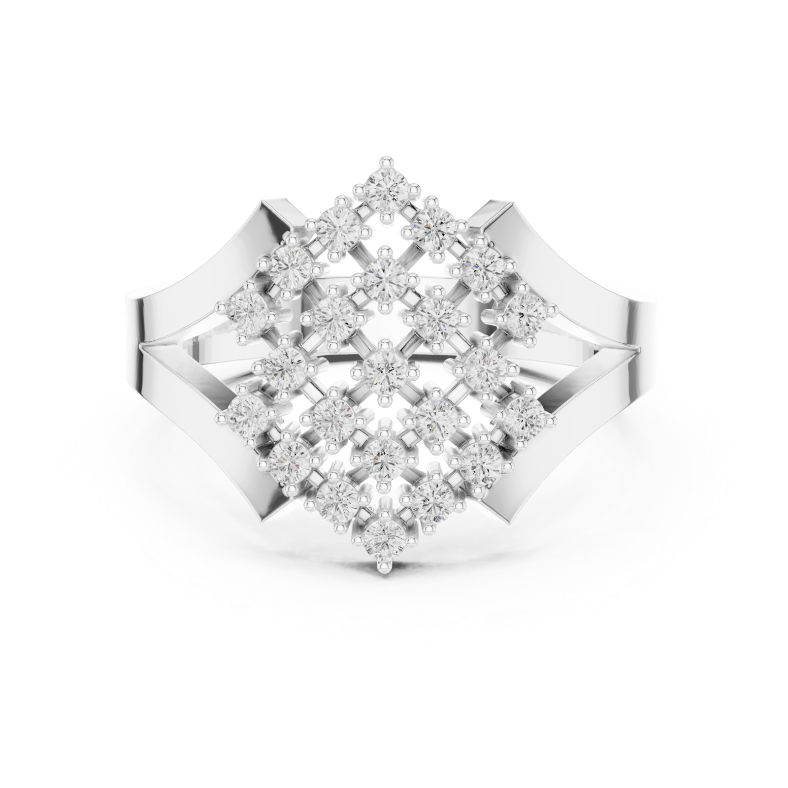  White Gold Twilight Cascade Layered Geometric Ring Front View