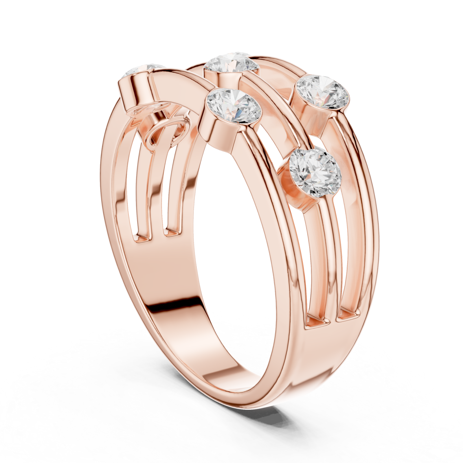  Rose Gold Eclipse Lines Stacking Ring Left View