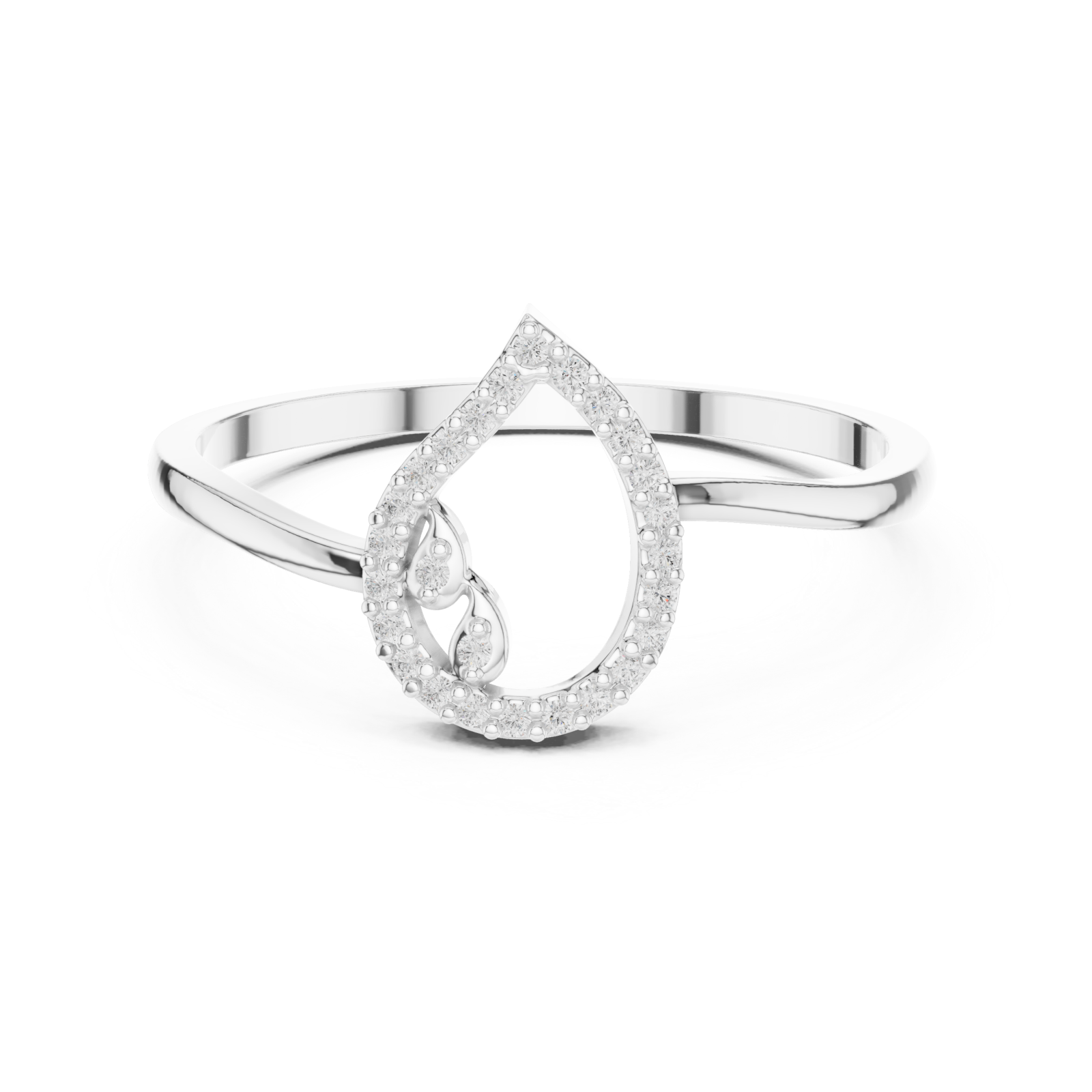  White Gold Eternal Whisper Crown Heart Ring Front View
