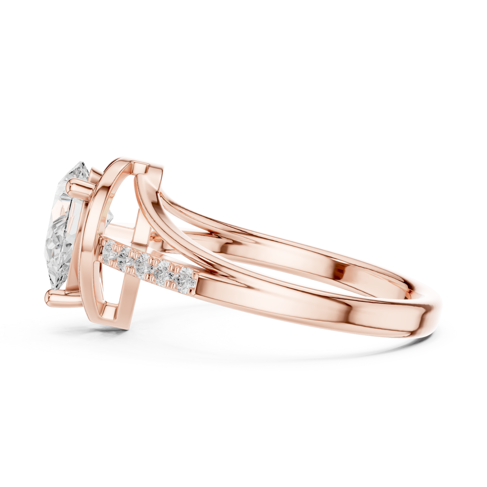 Rose Gold Pear Radiance Promise Band Side View