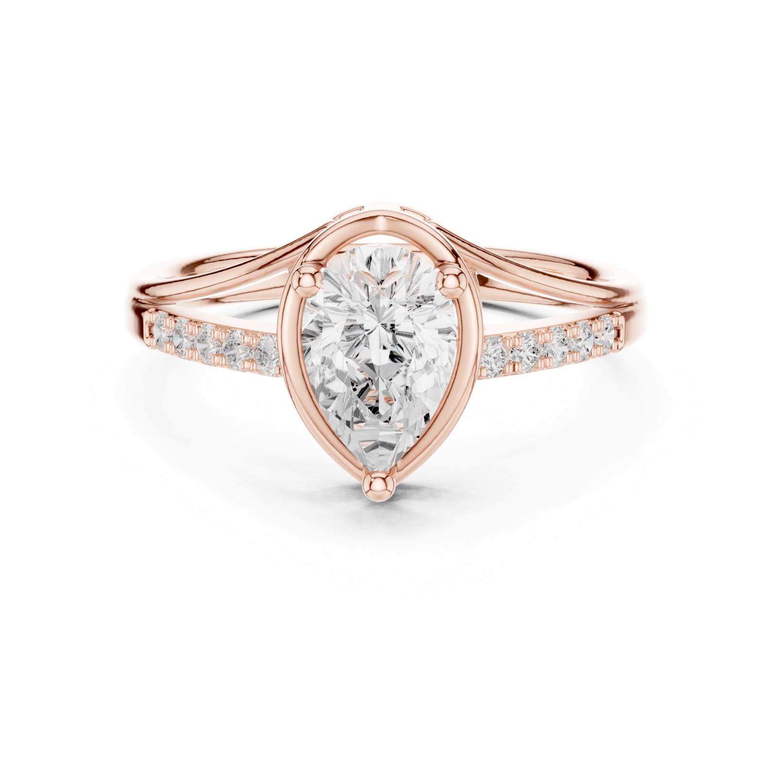 Rose Gold Pear Radiance Promise Band Front View