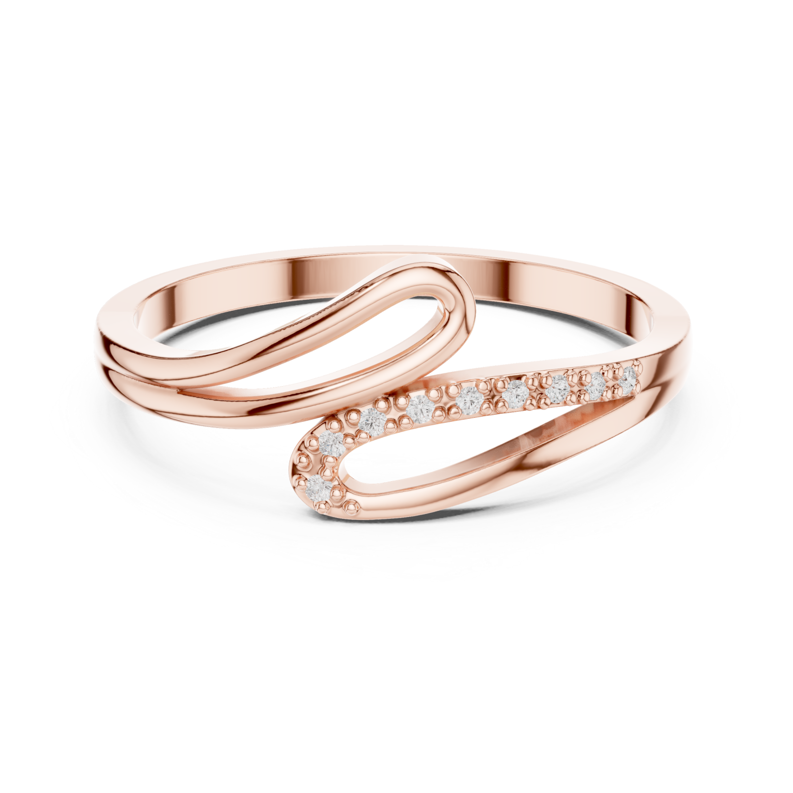  Rose Gold Aurora Silhouette Bypass Ring Front View