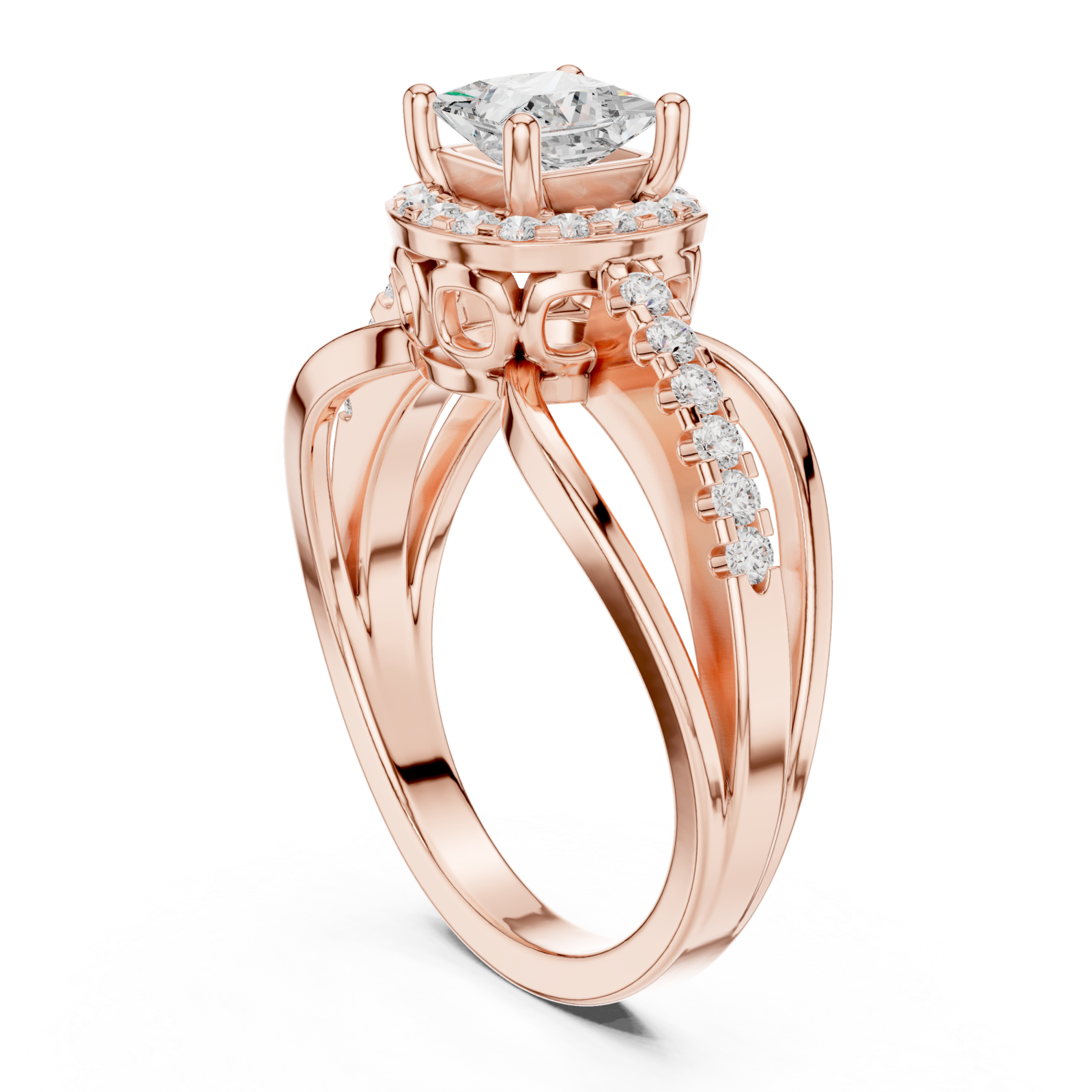  Rose Gold Empress Delight Multi-Row Promise Ring Left View