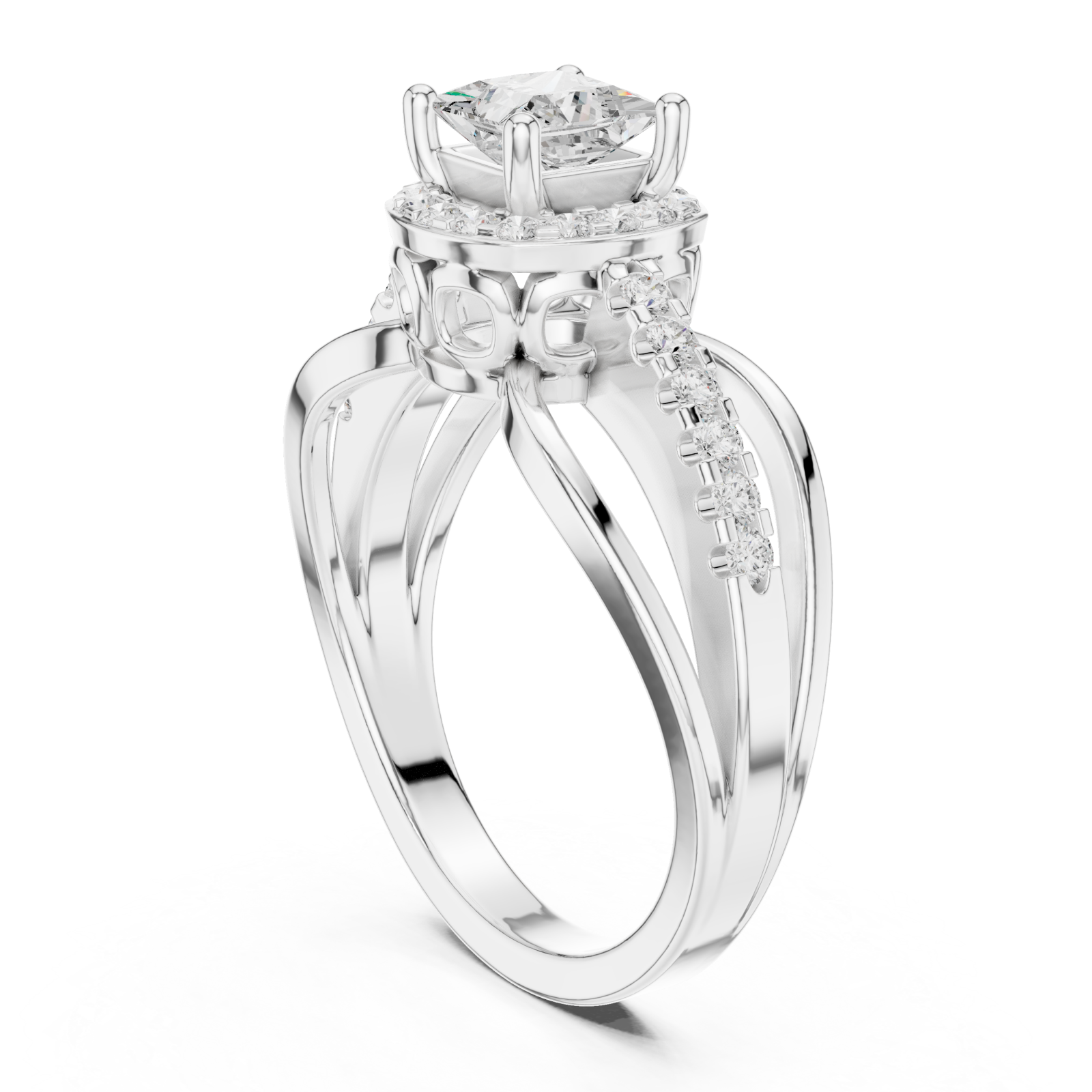  White Gold Empress Delight Multi-Row Promise Ring Left View