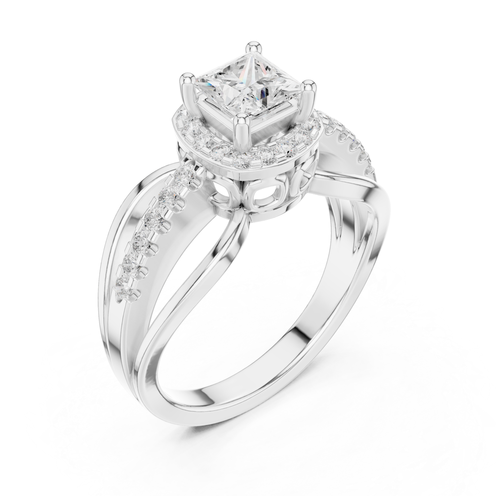  White Gold Empress Delight Multi-Row Promise Ring Right View