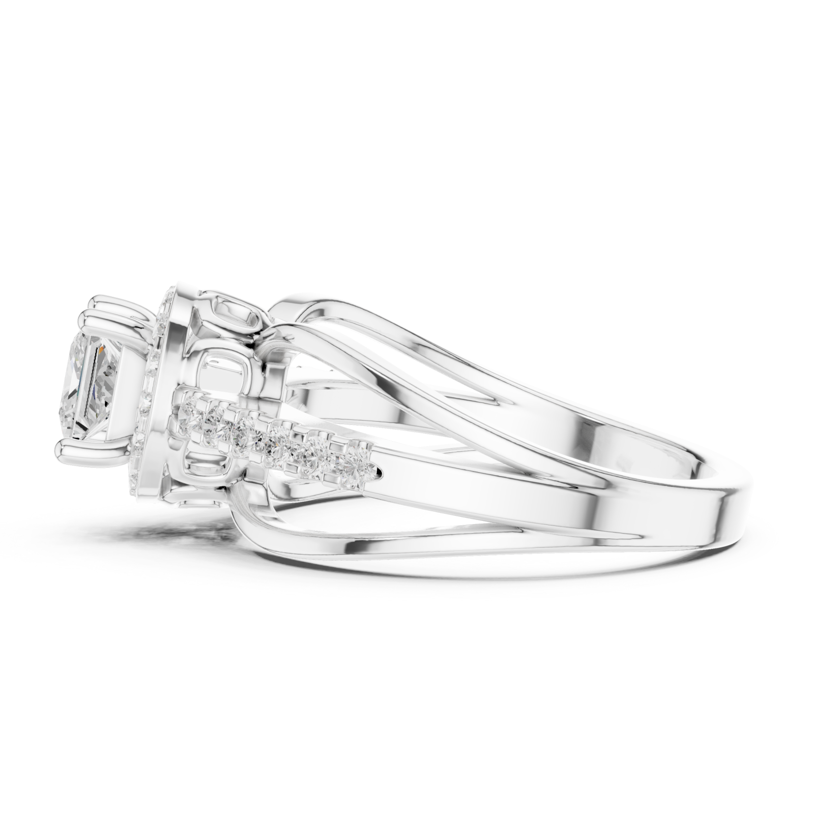  White Gold Empress Delight Multi-Row Promise Ring Side View