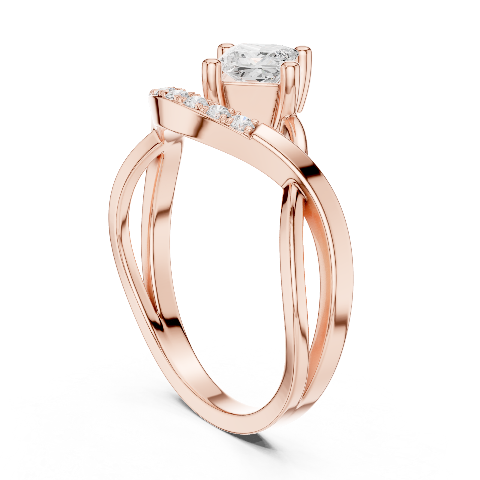  Rose Gold Luminous Grace Asymmetric Bypass Ring Left View
