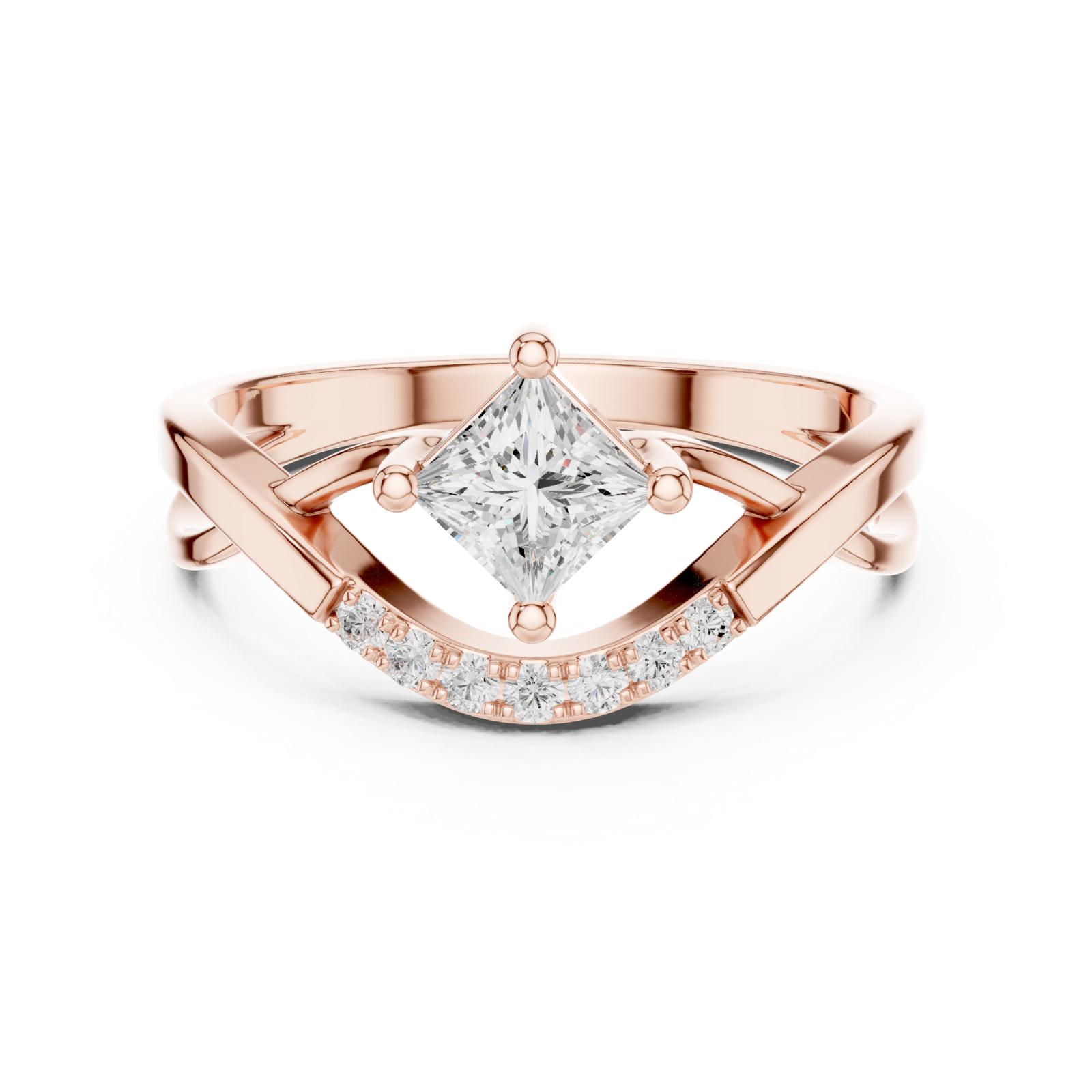  Rose Gold Luminous Grace Asymmetric Bypass Ring Front View