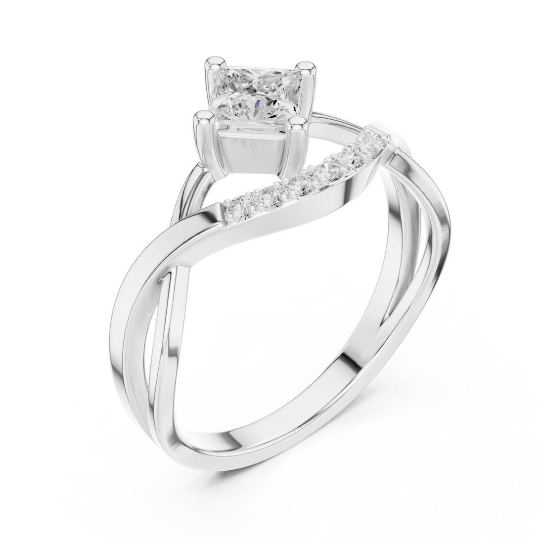  White Gold Luminous Grace Asymmetric Bypass Ring Right View