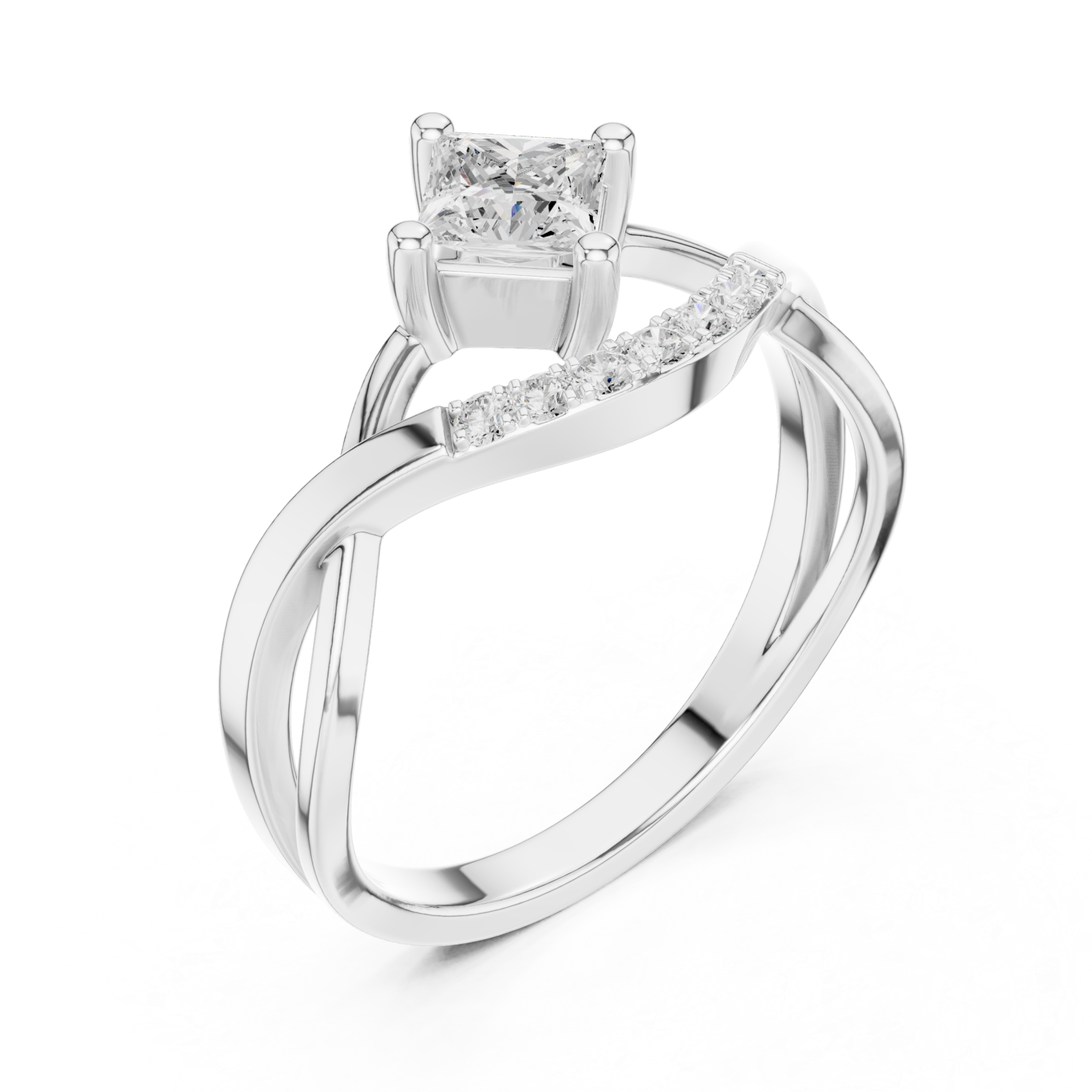  White Gold Luminous Grace Asymmetric Bypass Ring Right View