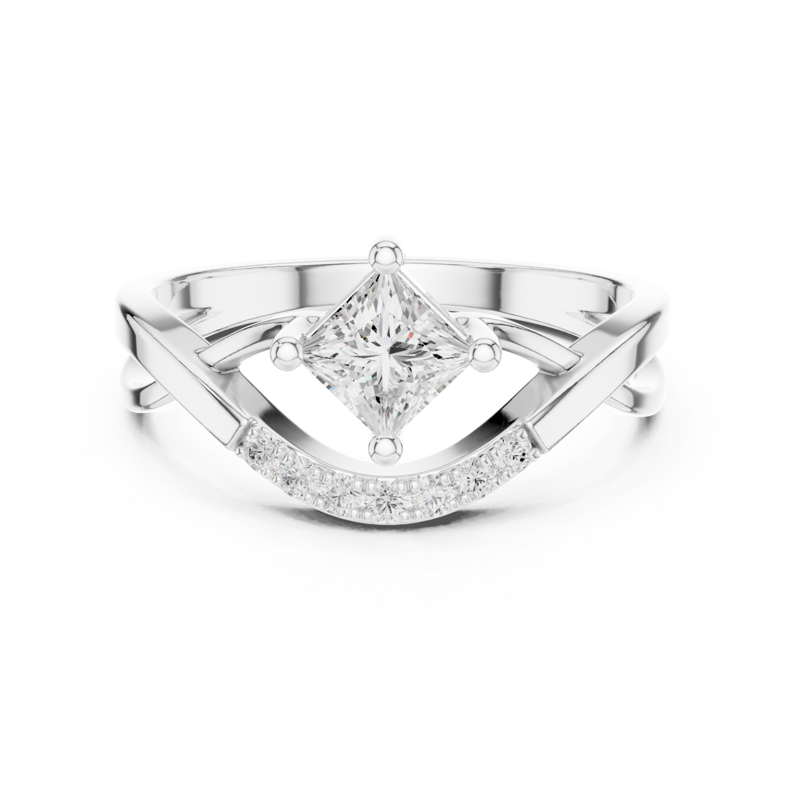  White Gold Luminous Grace Asymmetric Bypass Ring Front View