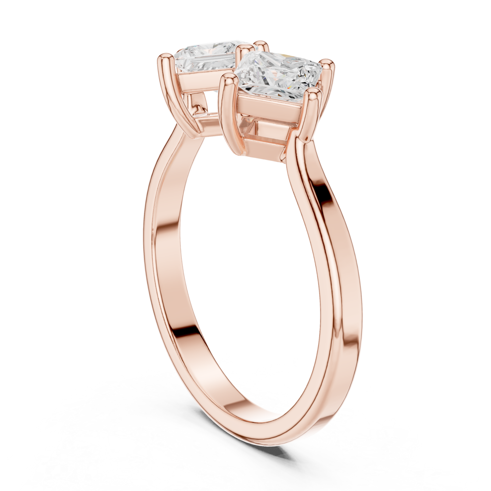  Rose Gold Sculpted Embrace Twin Stone Radiance Ring Left View