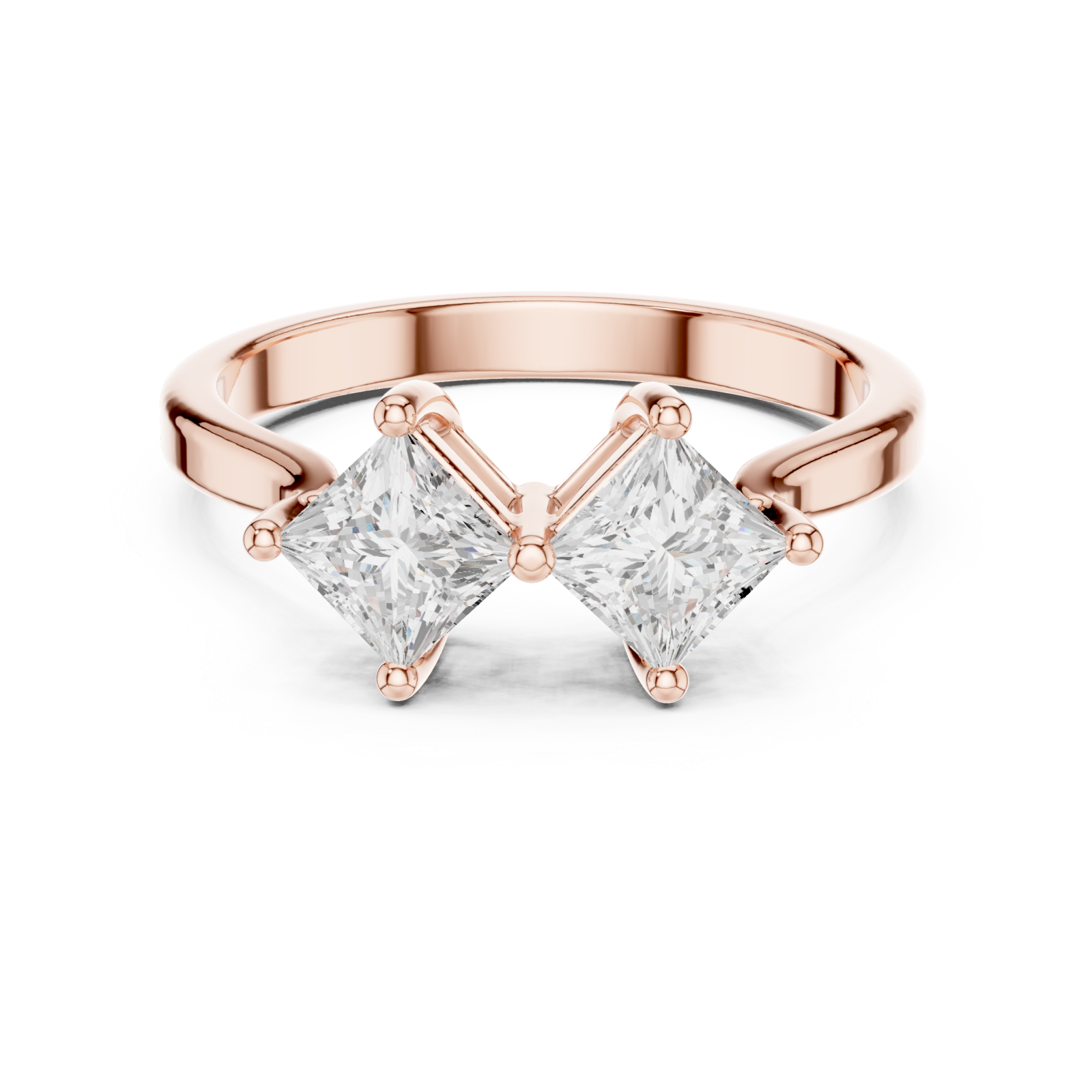  Rose Gold Sculpted Embrace Twin Stone Radiance Ring Front View