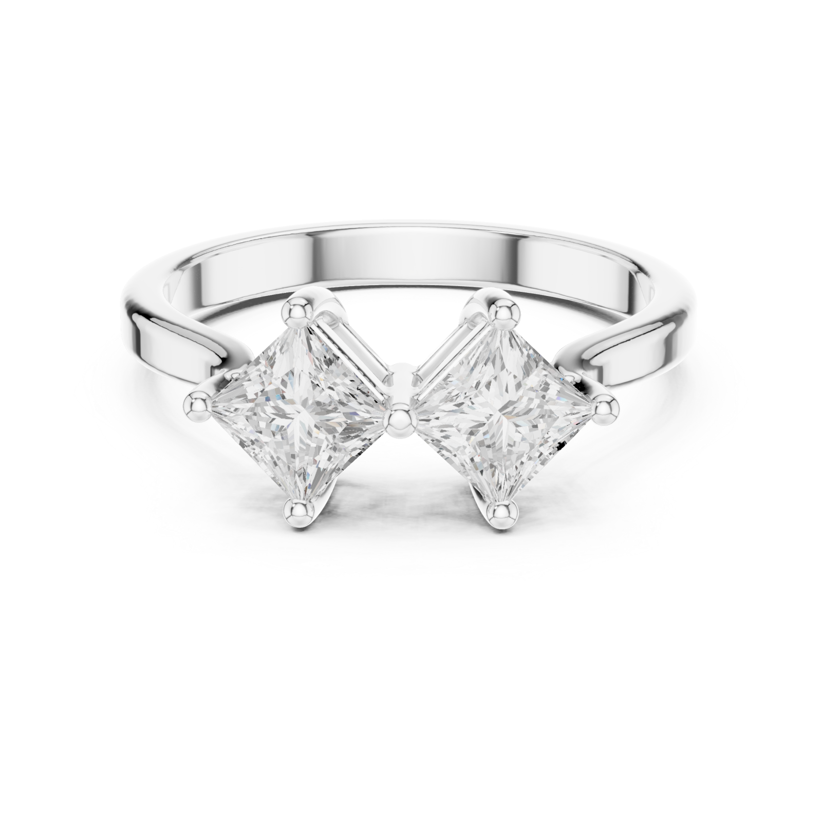  White Gold Sculpted Embrace Twin Stone Radiance Ring Front View