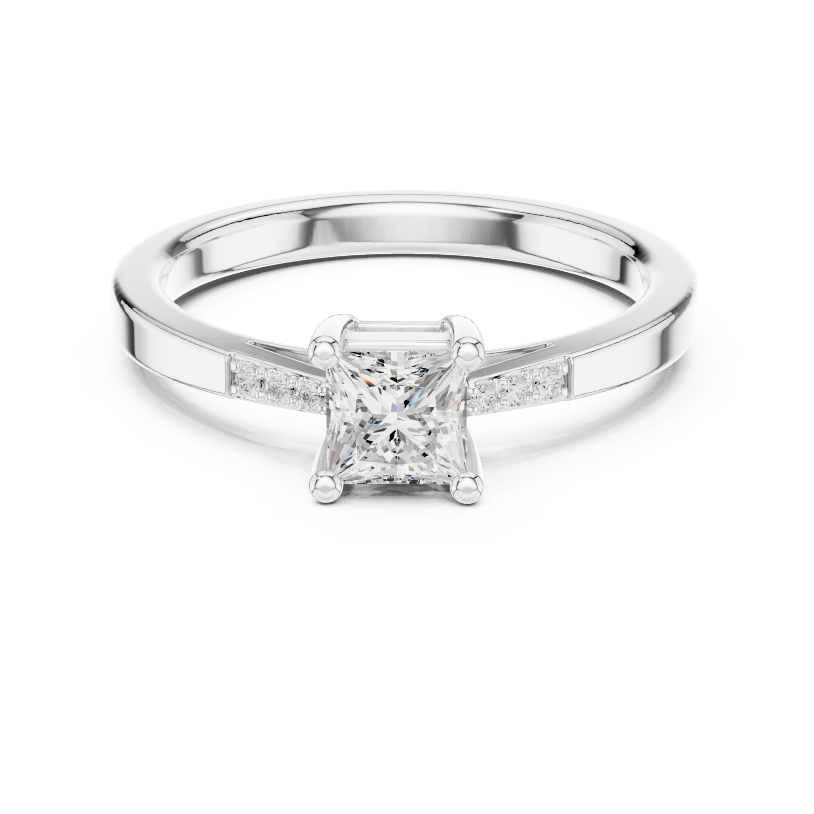  White Gold Celestial Embrace Solitaire Accent Band Ring Front View