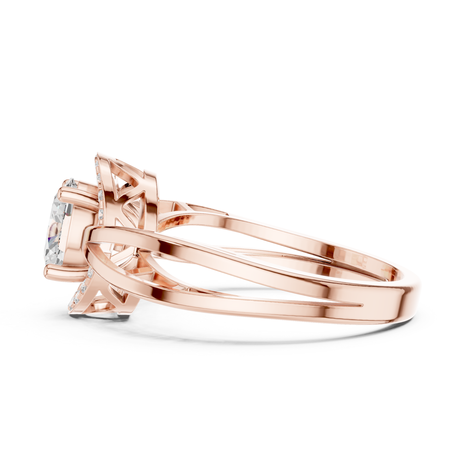  Rose Gold Celestial Embrace Halo Ring Side View