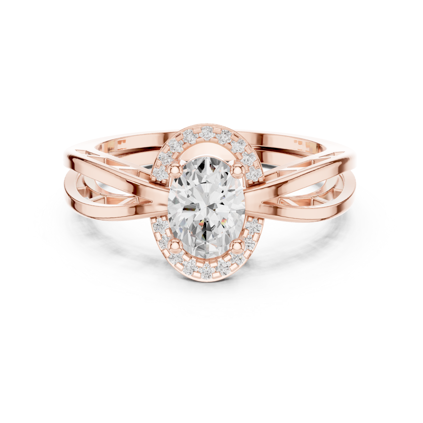  Rose Gold Celestial Embrace Halo Ring Front View
