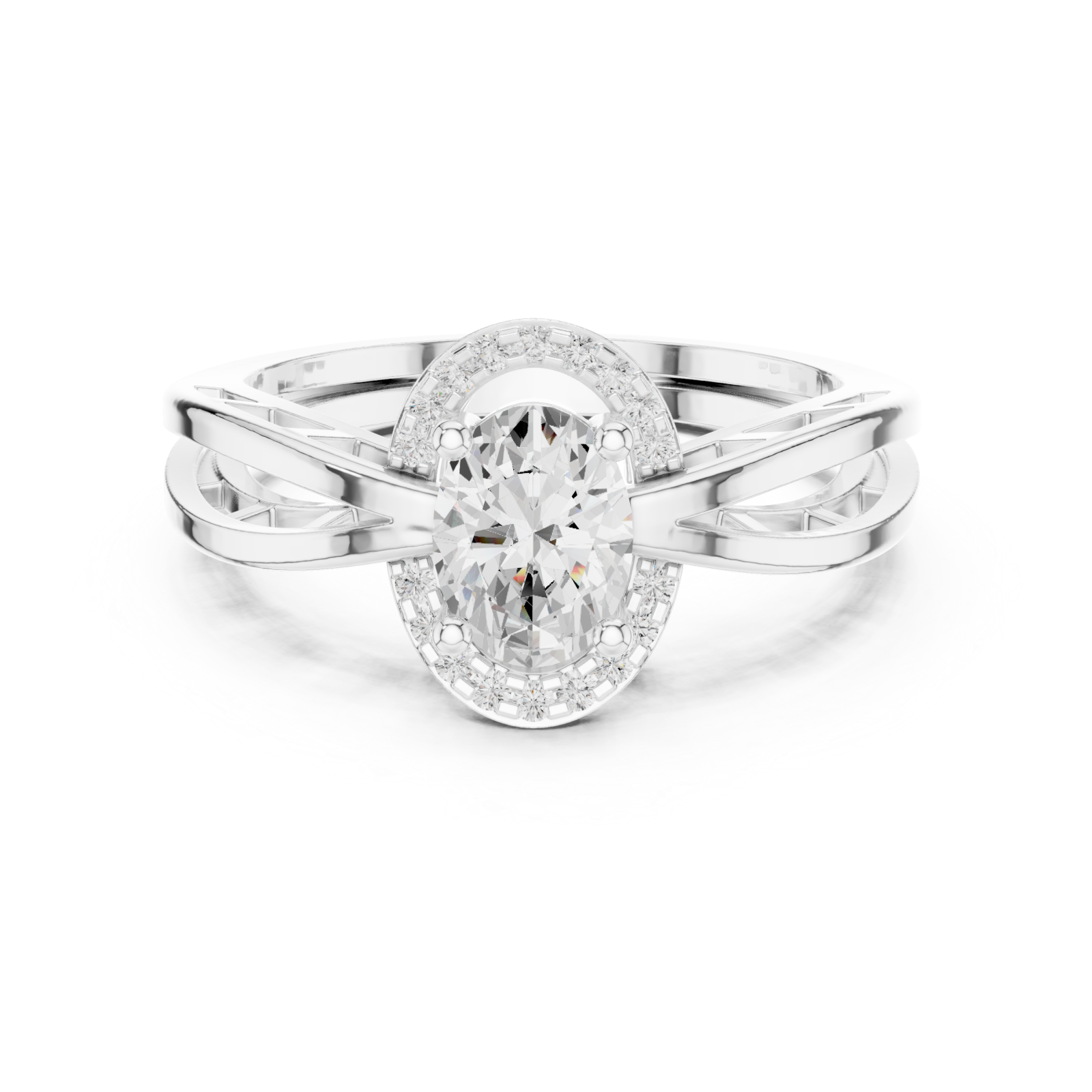  White Gold Celestial Embrace Halo Ring Front View