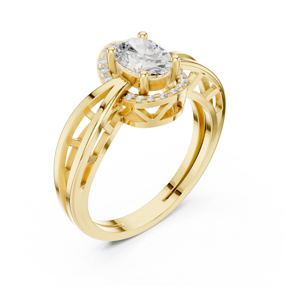 Gold Celestial Embrace Halo Ring Right View