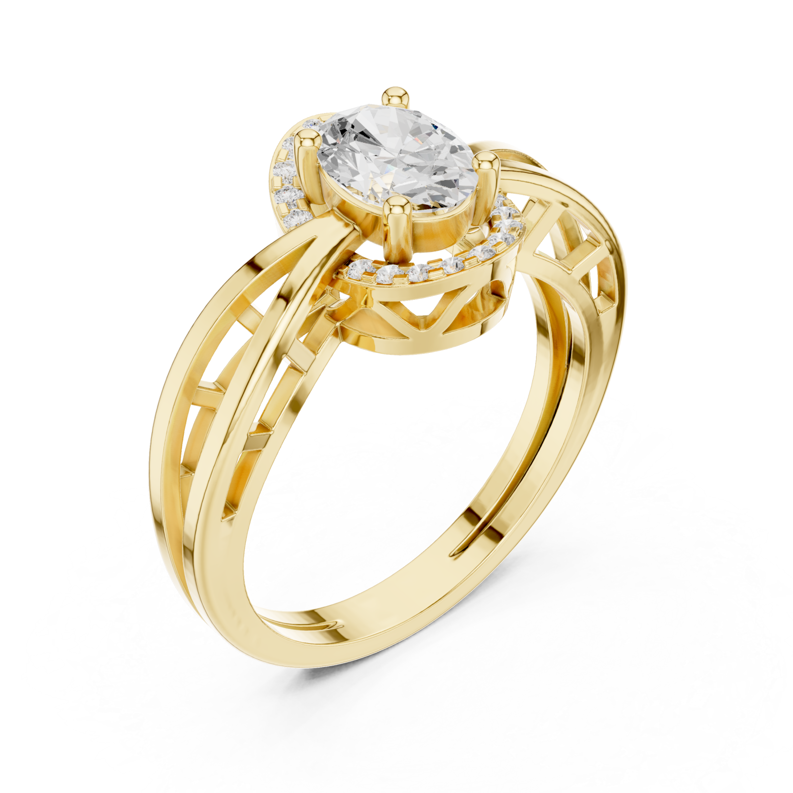 Gold Celestial Embrace Halo Ring Right View