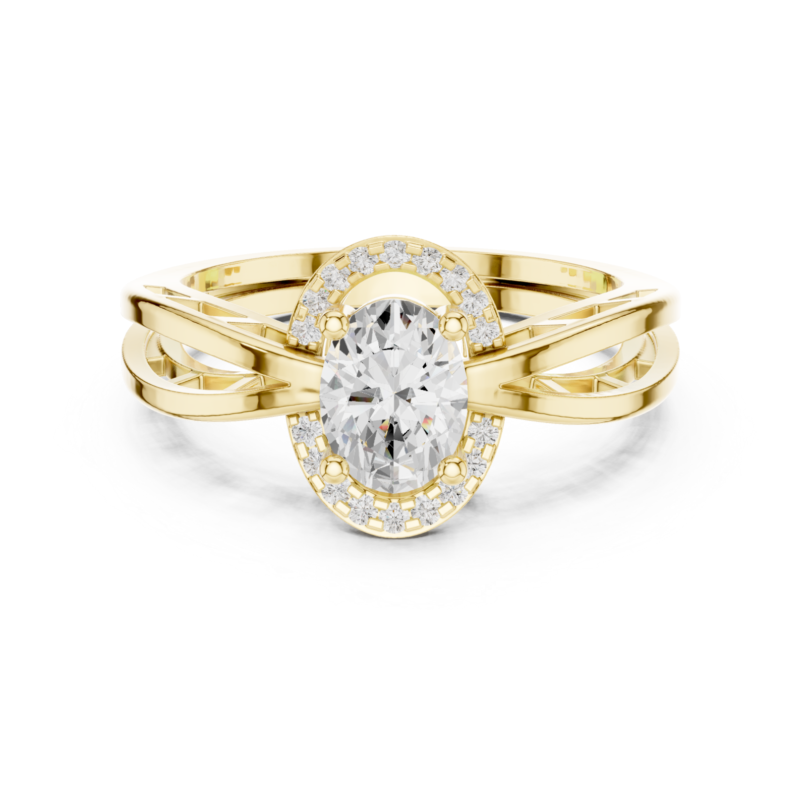  Gold Celestial Embrace Halo Ring Front View