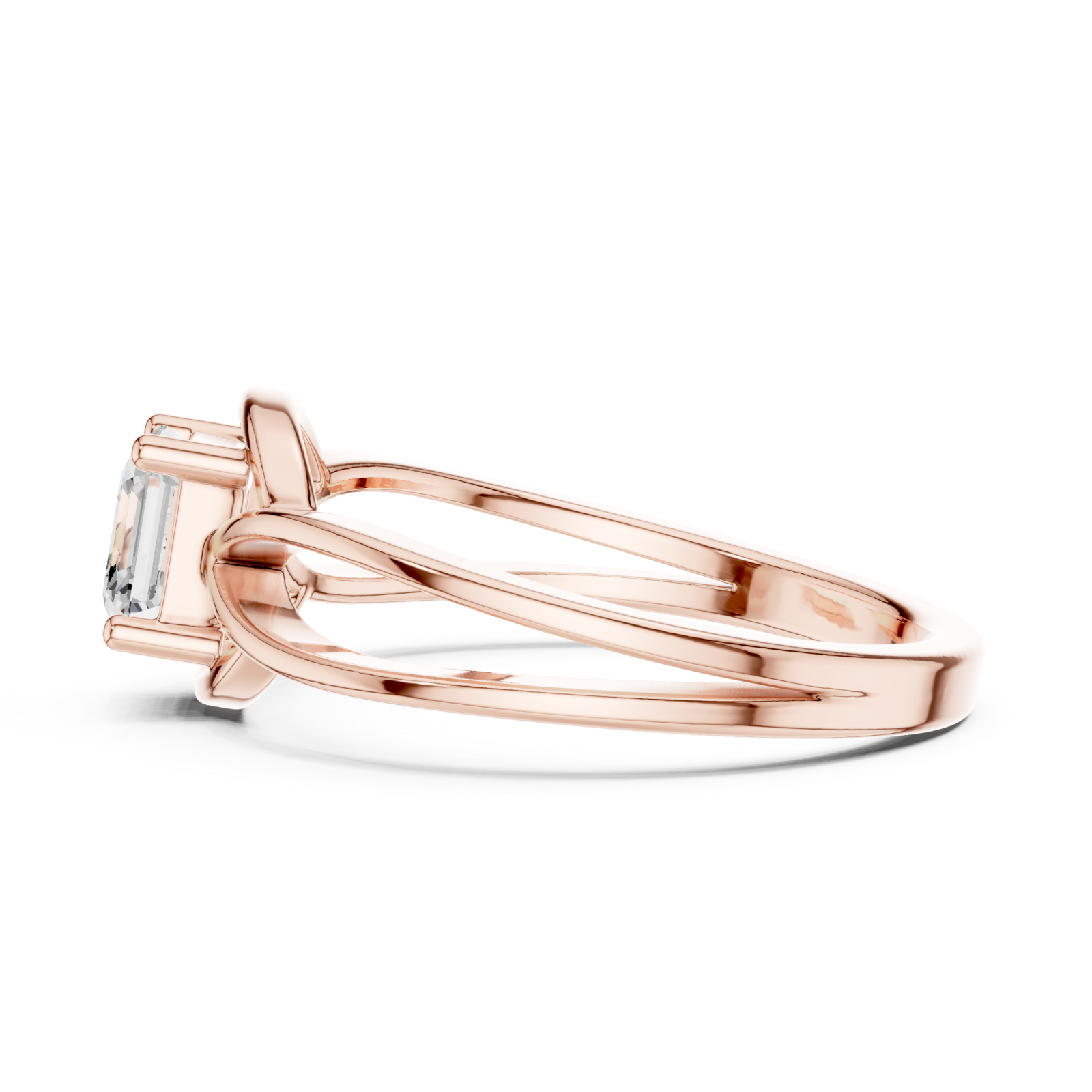  Rose Gold Radiant Embrace Emerald Solitaire Ring Side View