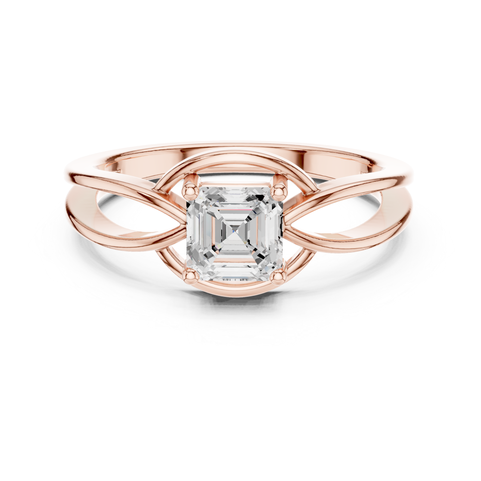  Rose Gold Radiant Embrace Emerald Solitaire Ring Front View