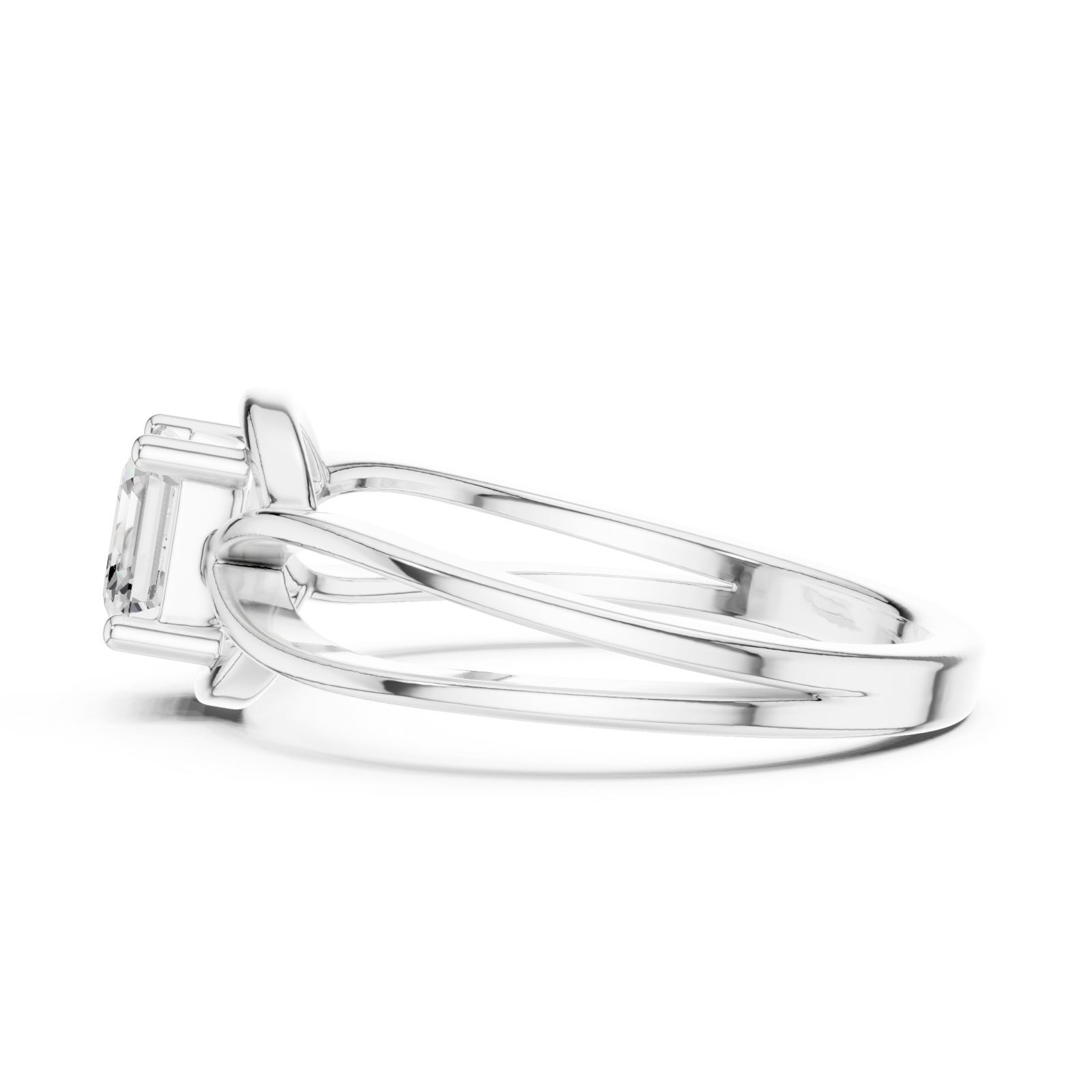  White Gold Radiant Embrace Emerald Solitaire Ring Side View