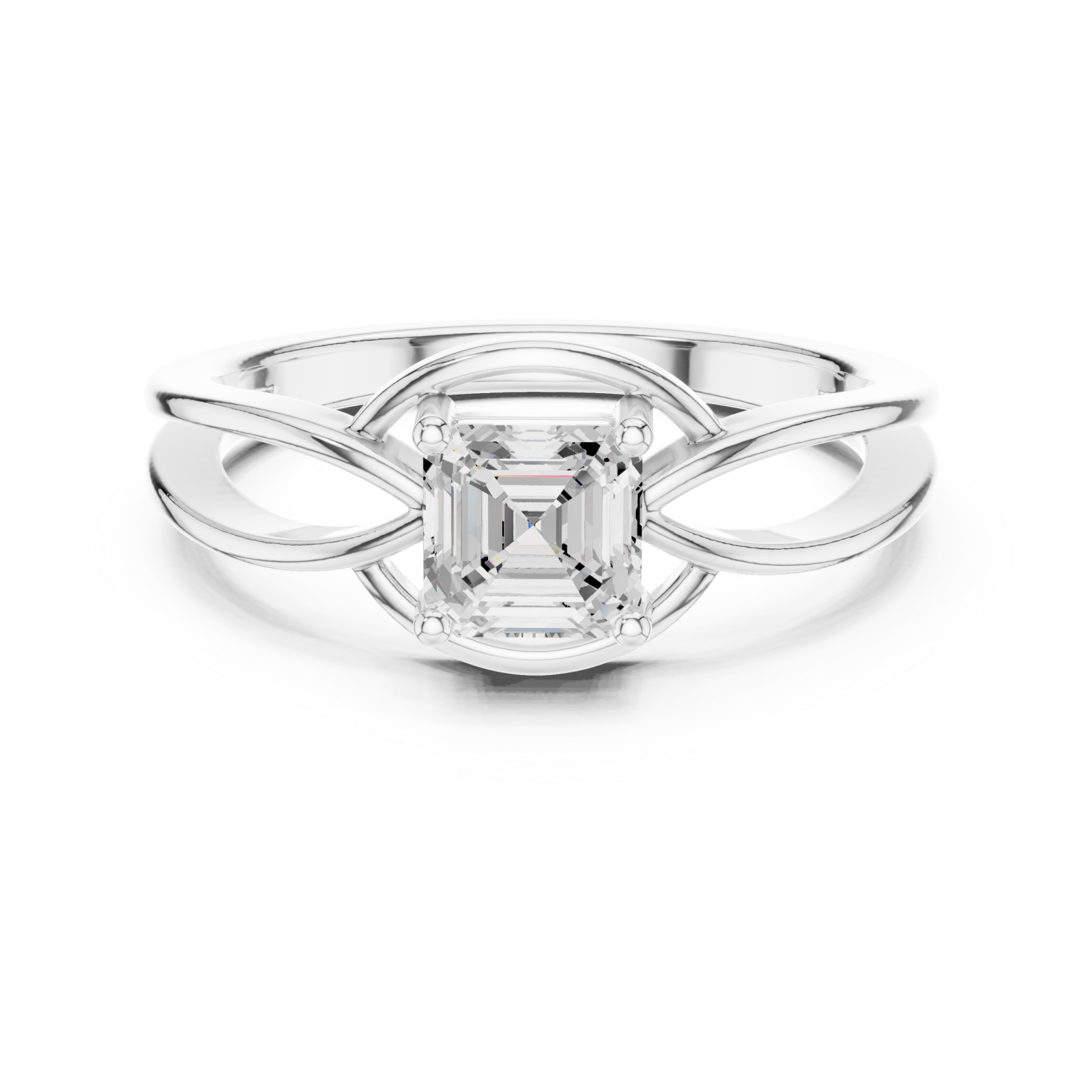  White Gold Radiant Embrace Emerald Solitaire Ring Front View