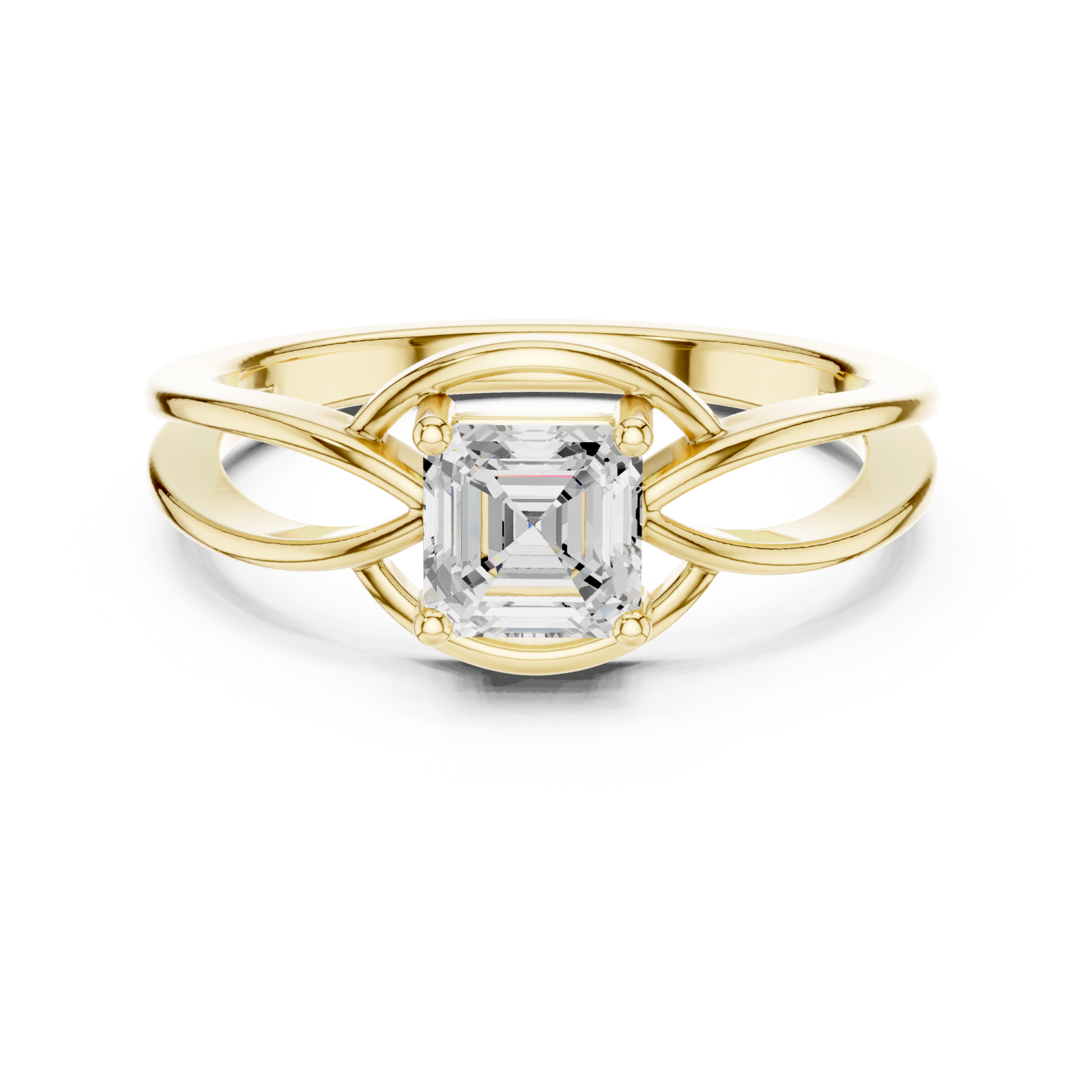  Gold Radiant Embrace Emerald Solitaire Ring Front View