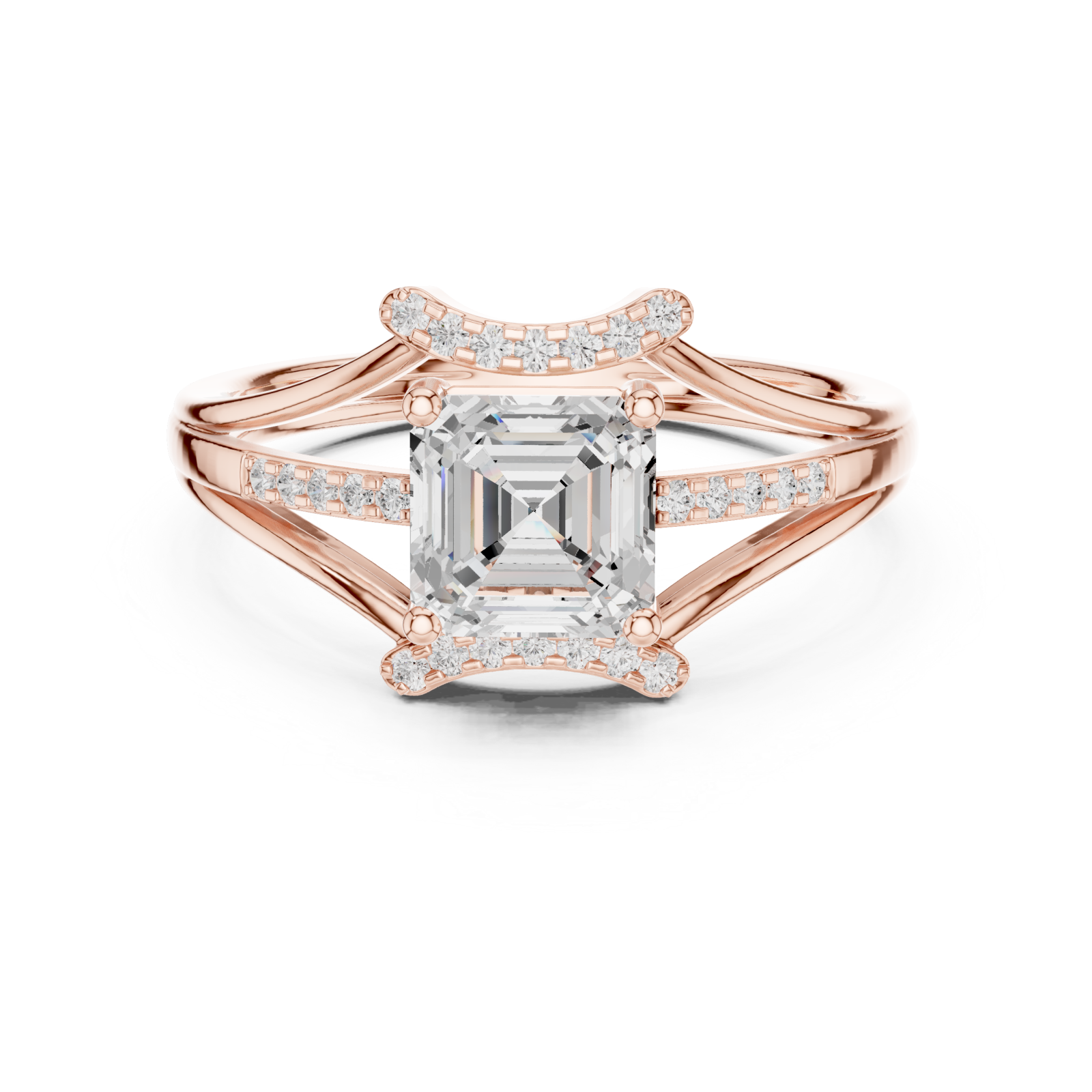  Rose Gold Eternal Crest Halo Ring Front View