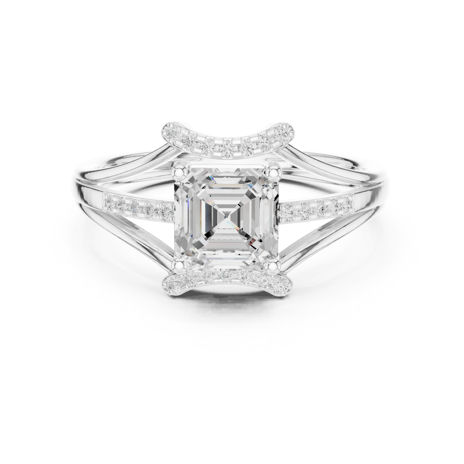  White Gold Eternal Crest Halo Ring Front View