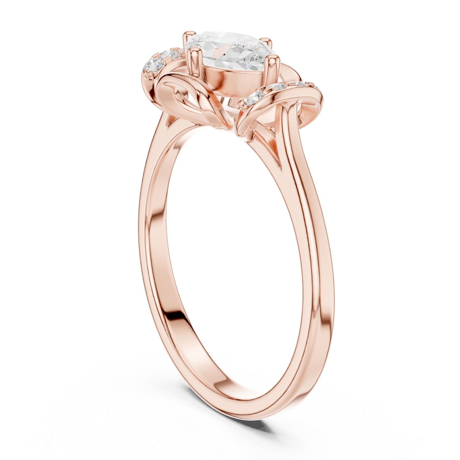  Rose Gold Eternal Grace Halo Solitaire Ring Left View