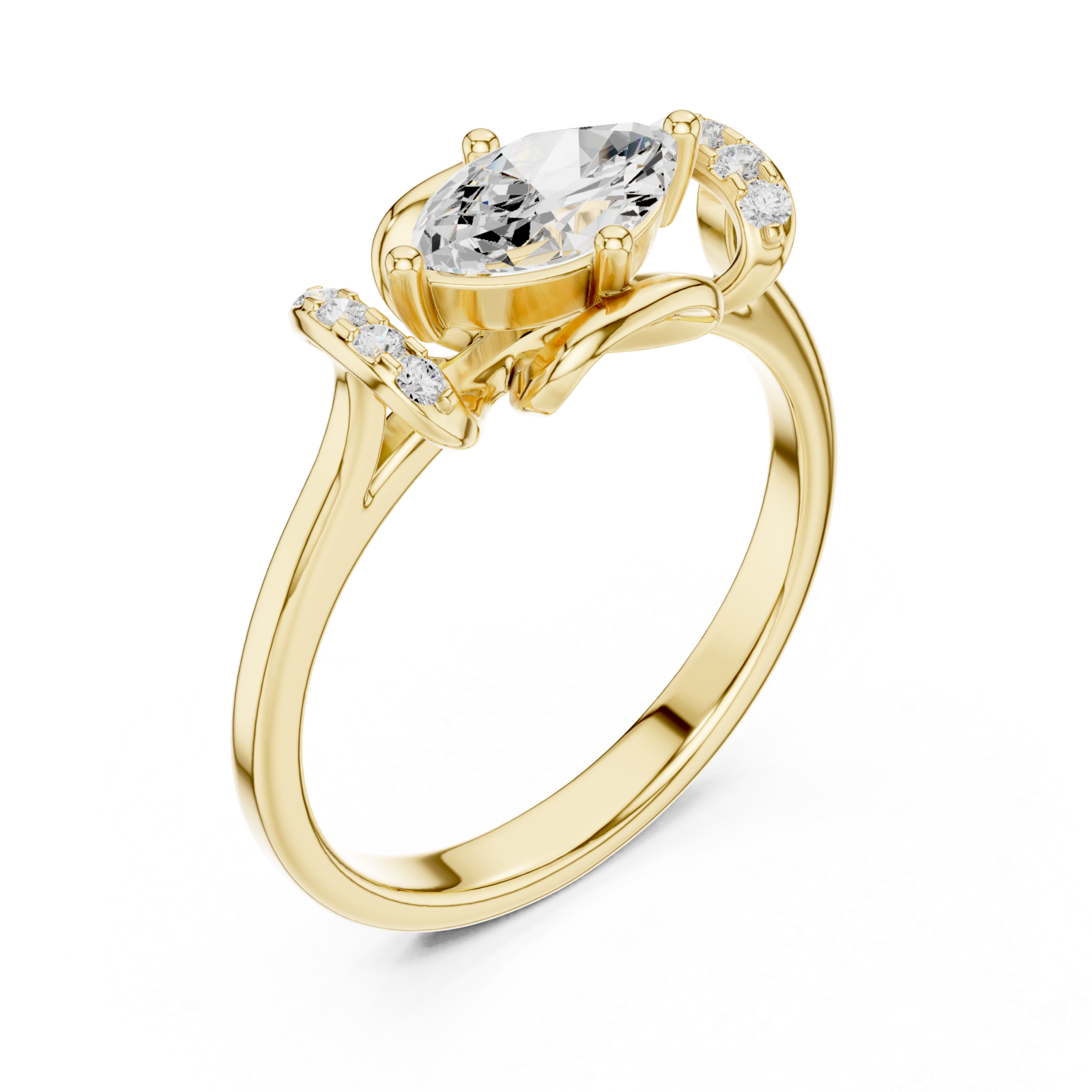 Gold Eternal Grace Halo Solitaire Ring Right View