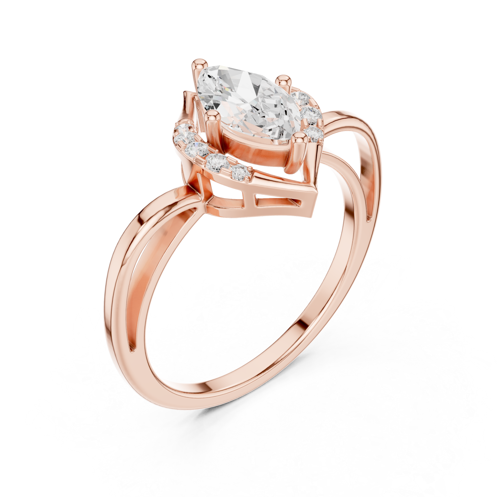  Rose Gold Infinite Layers Marquise Halo Statement Ring Right View
