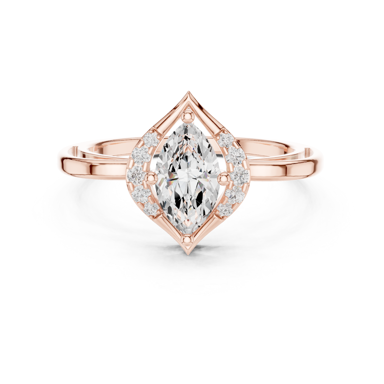  Rose Gold Infinite Layers Marquise Halo Statement Ring Front View