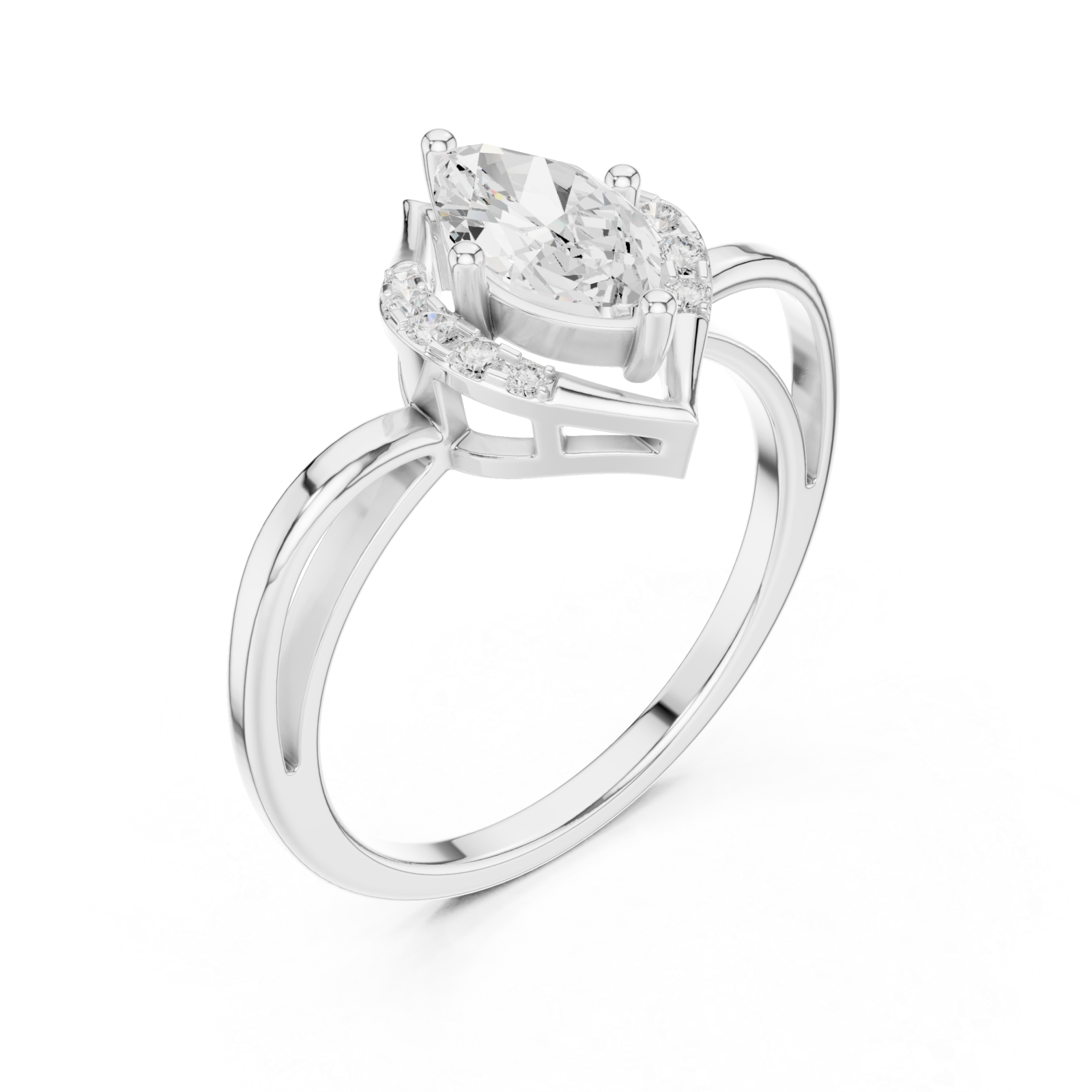  White Gold Infinite Layers Marquise Halo Statement Ring Right View