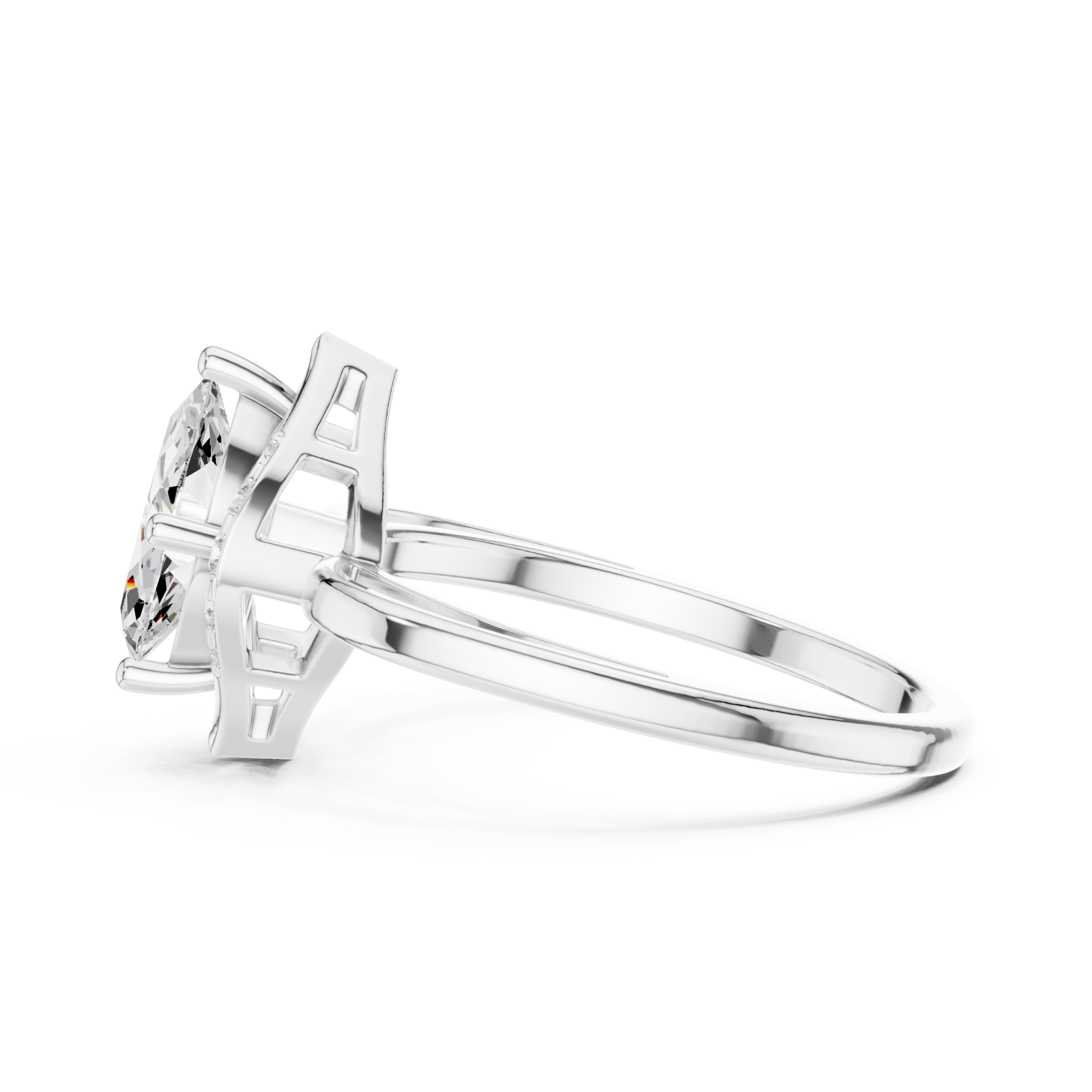  White Gold Infinite Layers Marquise Halo Statement Ring Side View