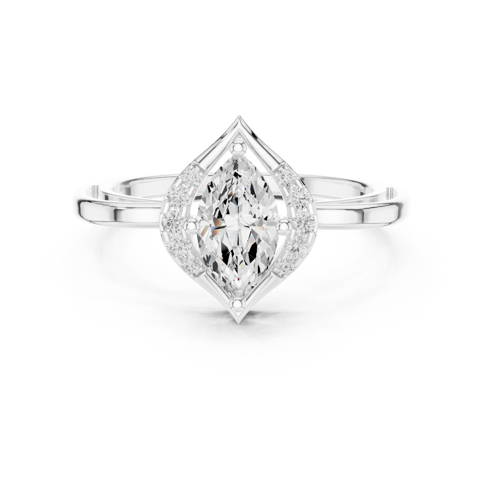  White Gold Infinite Layers Marquise Halo Statement Ring Front View