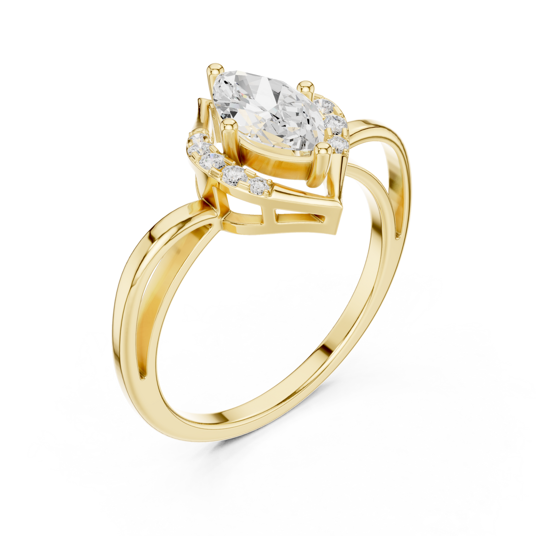 Gold Infinite Layers Marquise Halo Statement Ring Right View