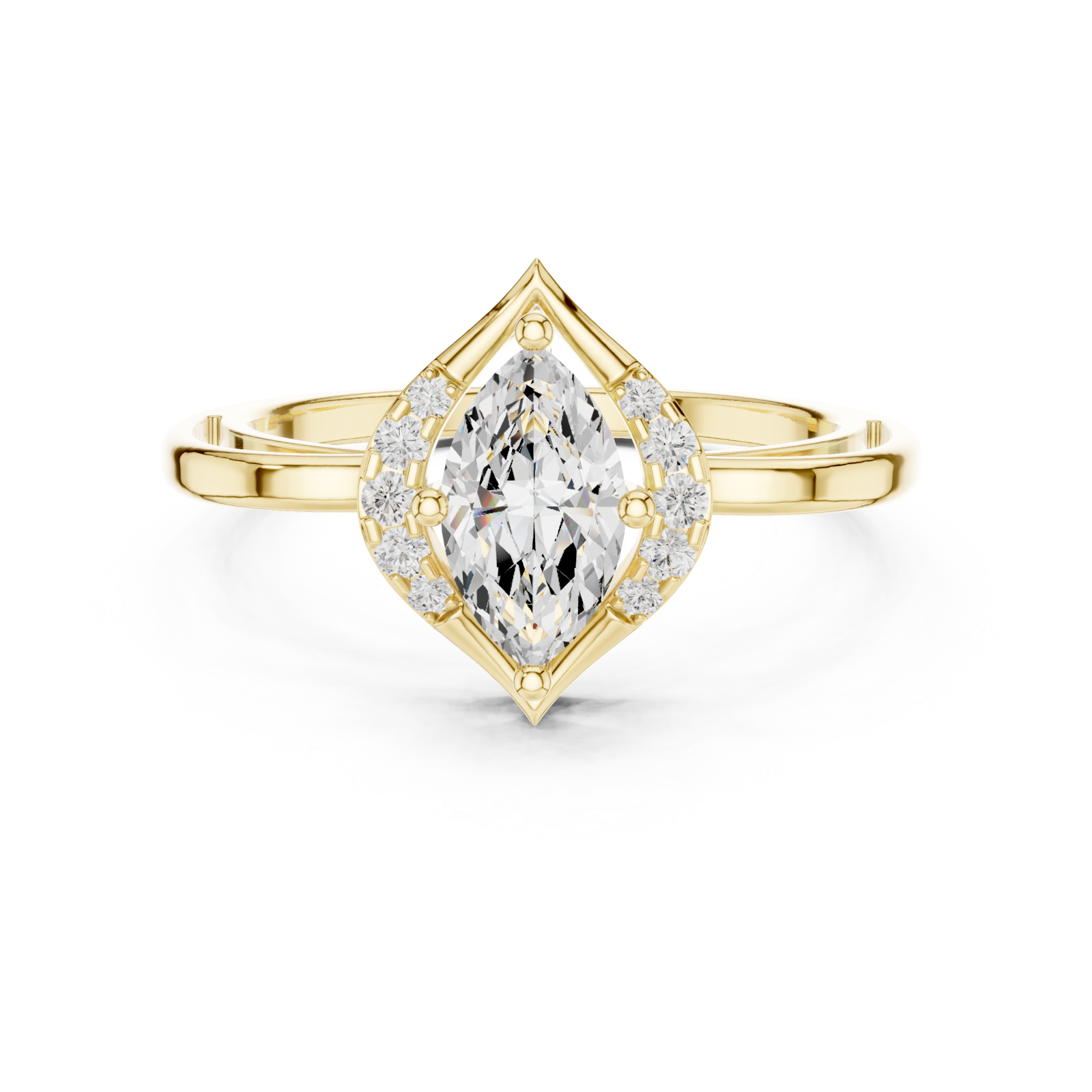  Gold Infinite Layers Marquise Halo Statement Ring Front View