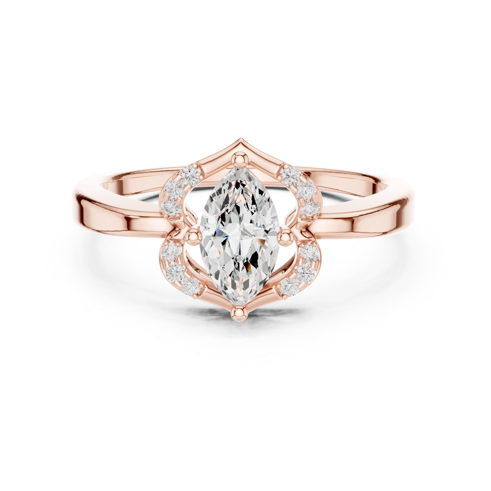  Rose Gold Radiant Flourish Royale Band Front View